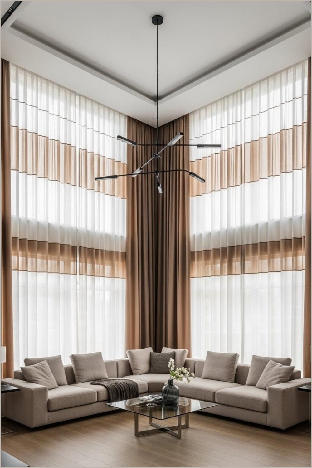 Modern High Ceiling Living Room With Strong Vertical Emphasis