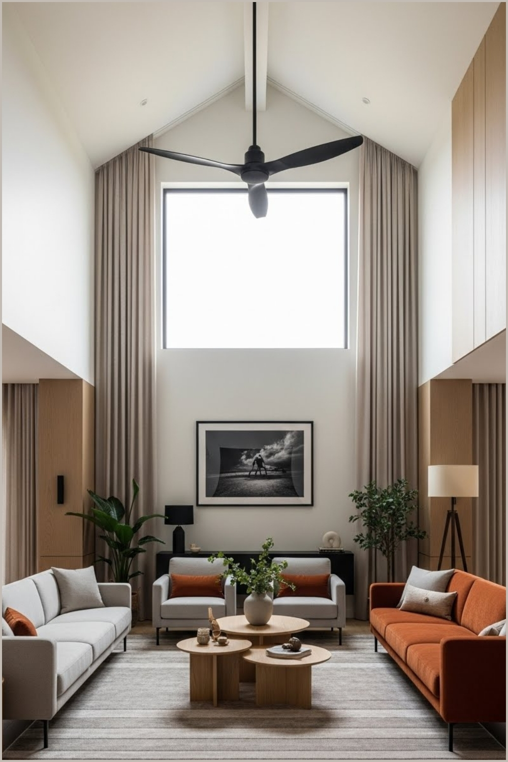 Modern High Ceiling Living Room With Vaulted Ceiling