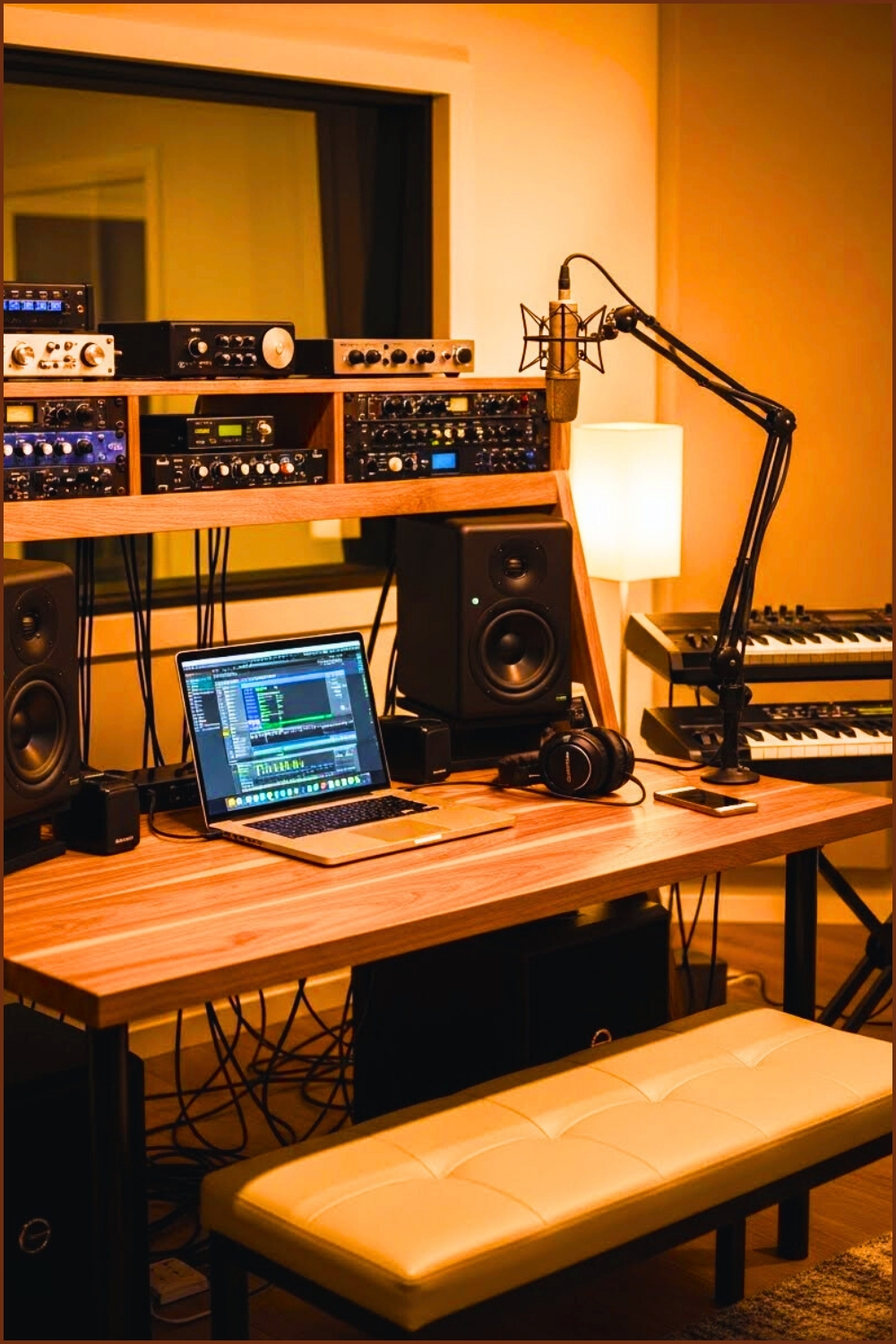 Modern Home Music Studio Desk Wooden Workstation