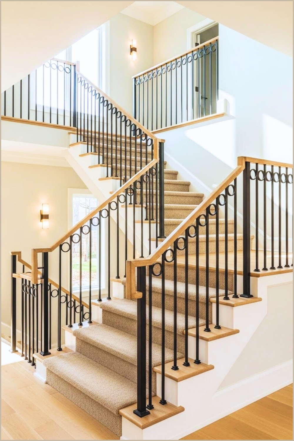 Modern Interior Staircase With Beige Carpeted Steps