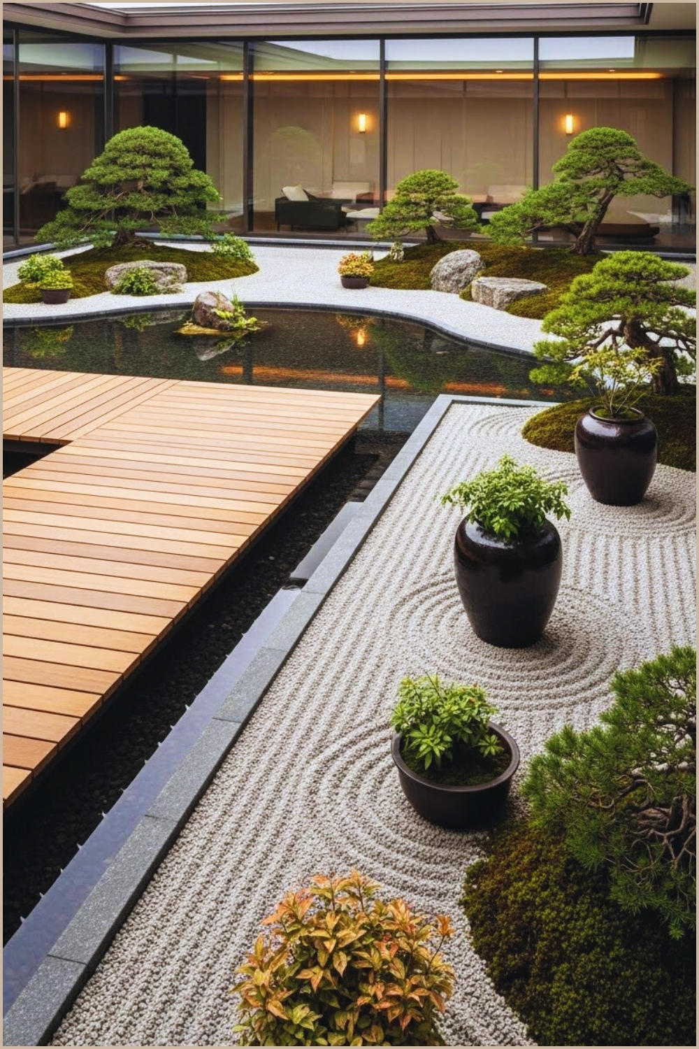 Modern Japanese Zen Garden Courtyard Wooden