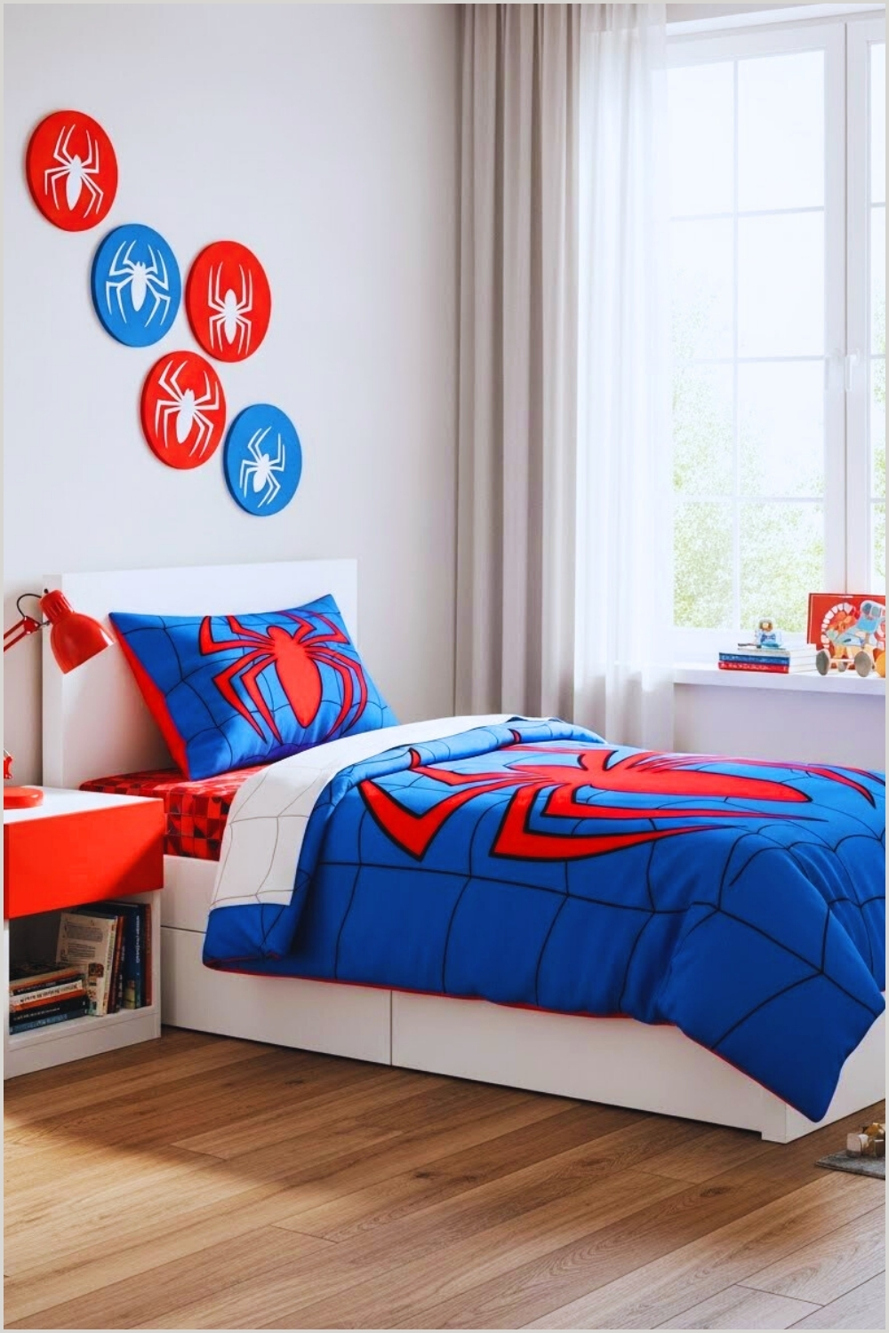 Modern Kids Bedroom With Superhero Themed Bedding
