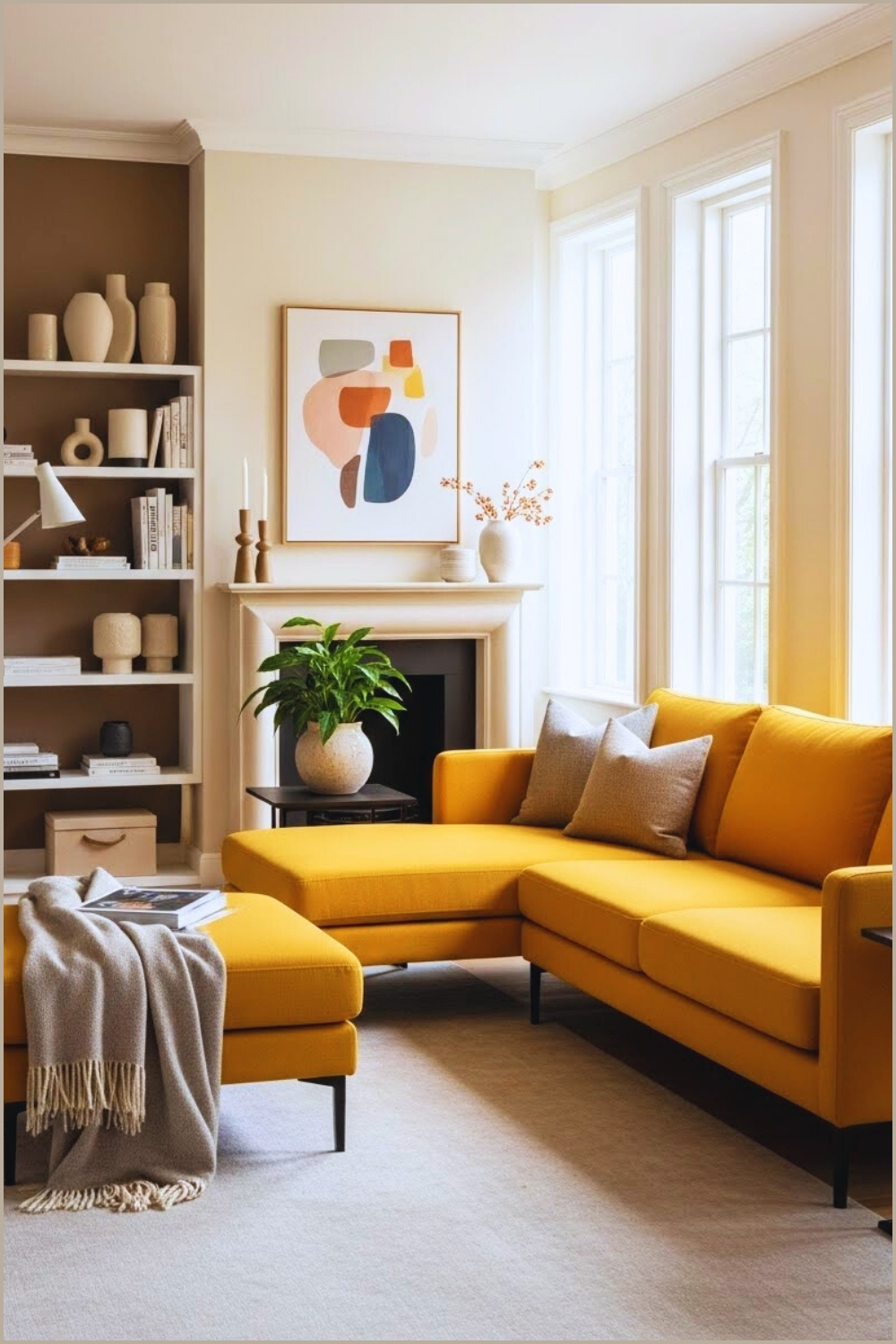 Modern Living Room With Sleek Mustard Yellow