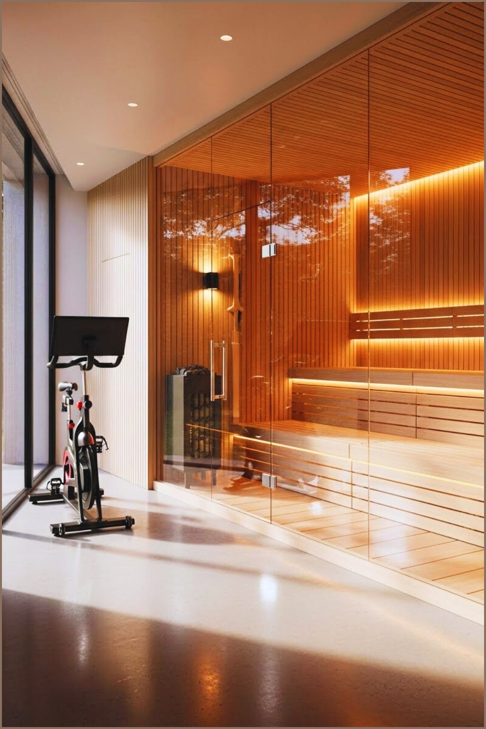 Modern Luxury Home Gym With Integrated Wooden Sauna