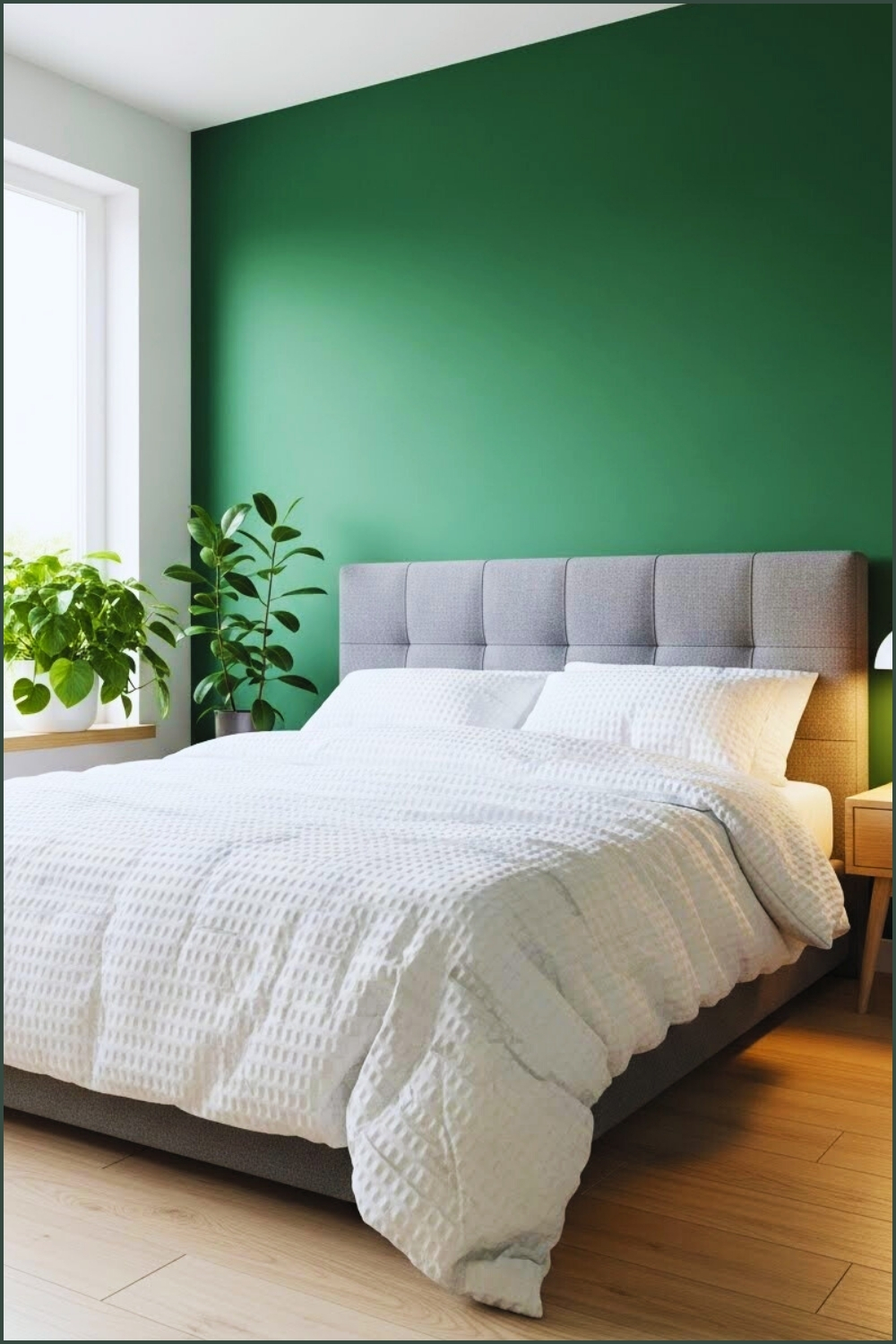 Modern Minimalist Bedroom With Grey Upholstered Headboard