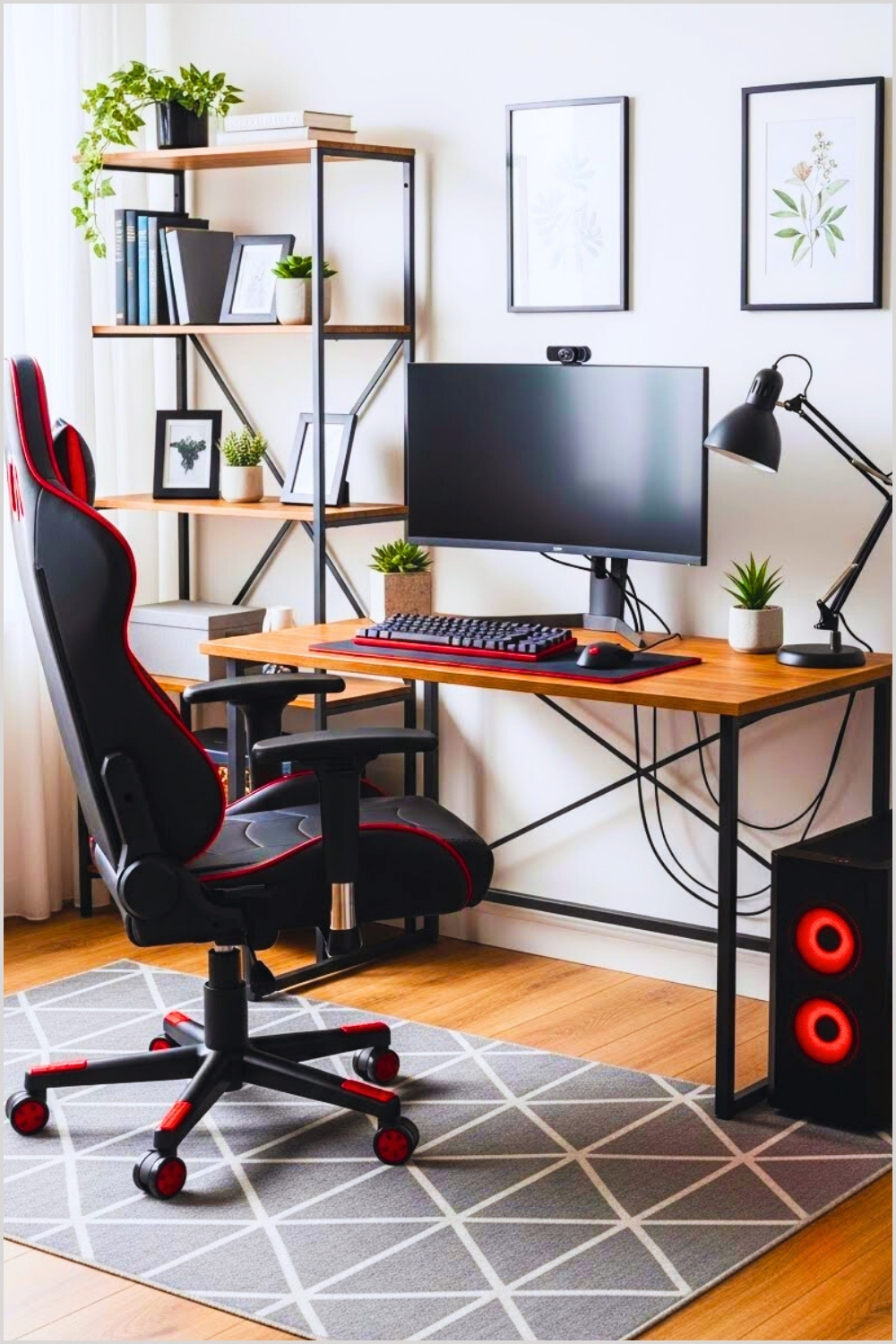 Modern Minimalist Gaming Desk Setup In A Bright Cozy Room