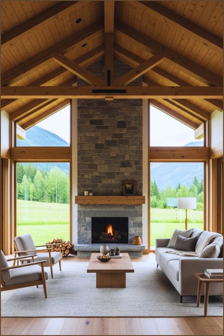 Modern Minimalist Rustic Living Room With Soaring Vaulted