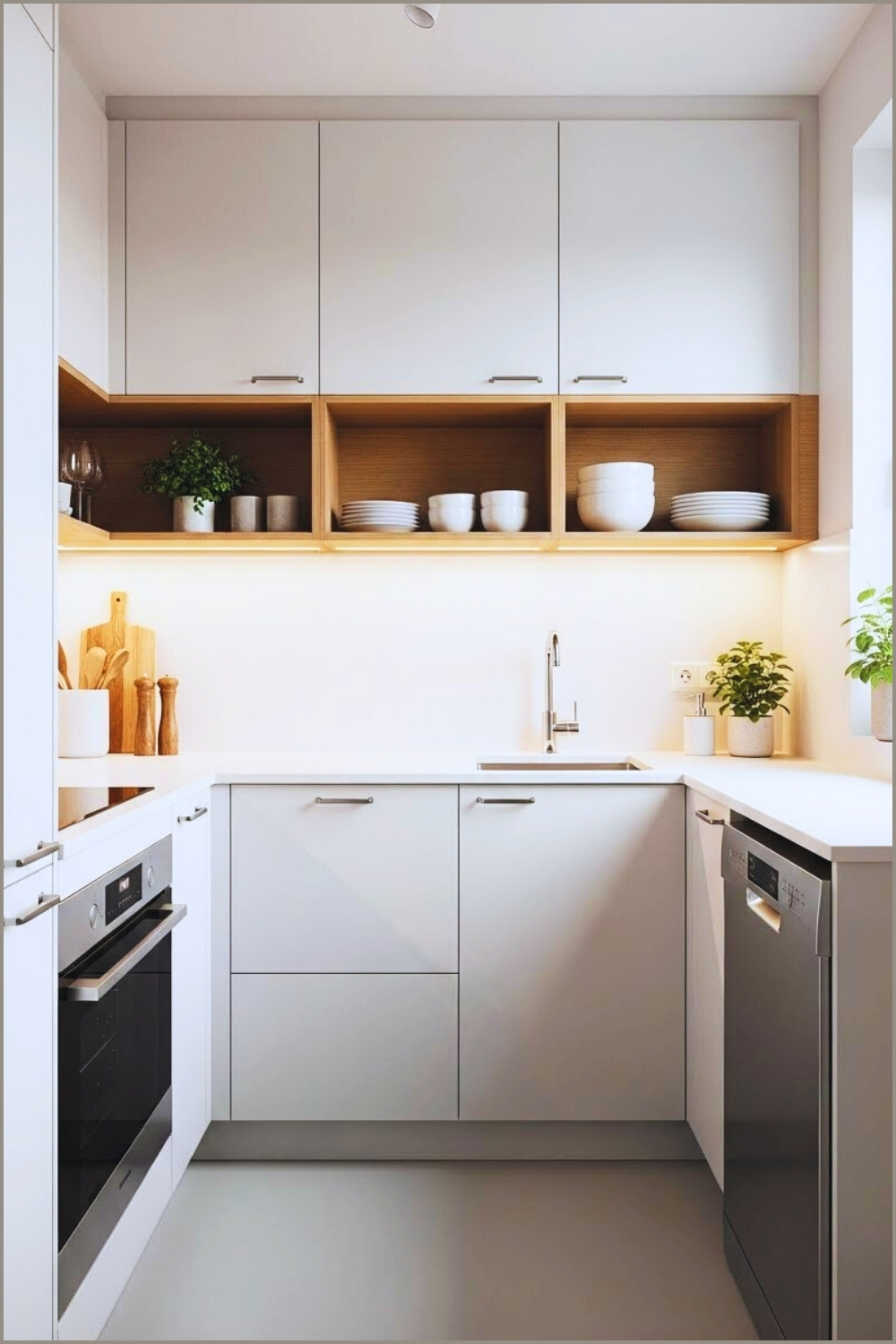 Modern Minimalist Small Kitchen Interior Clean White Matte