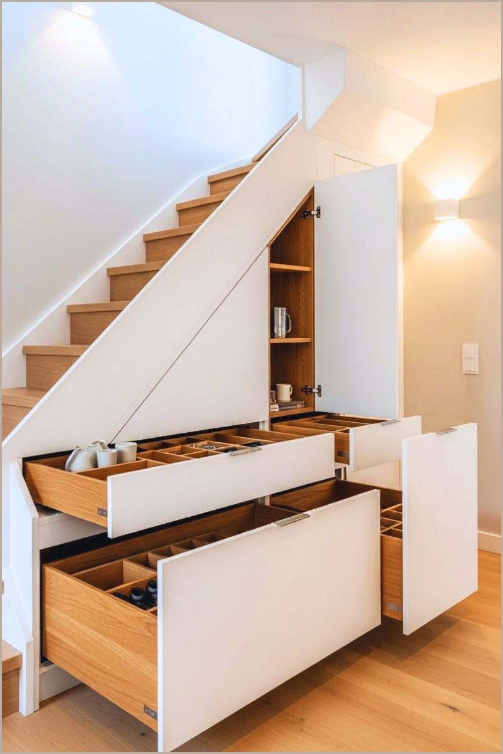 Modern Minimalist Staircase With Hidden Pull Out Storage