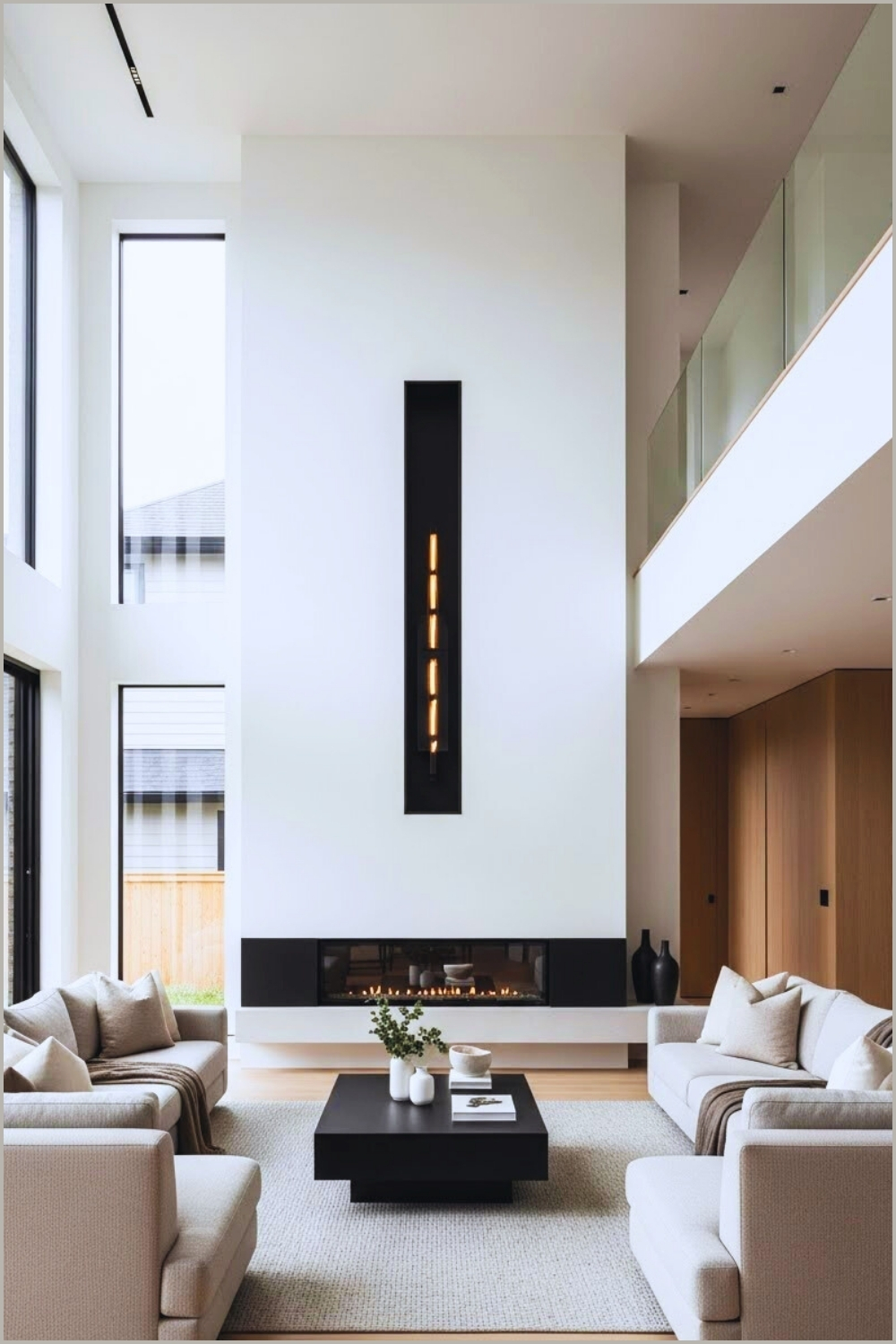 Modern Minimalist Two Story Living Room With A Sleek