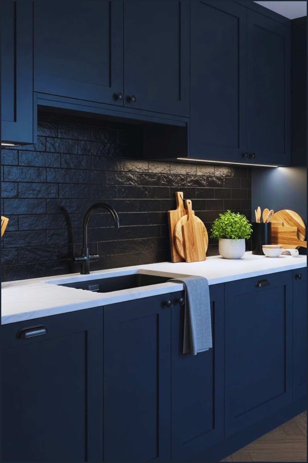Modern Navy Blue Kitchen Interior Deep Matte