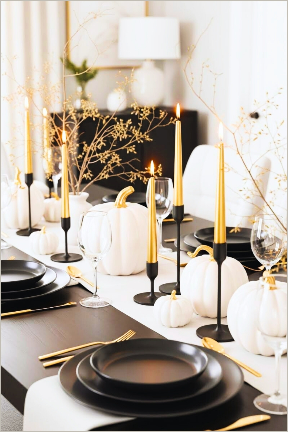 Modern Neutral Thanksgiving Tablescape Black Matte Plates