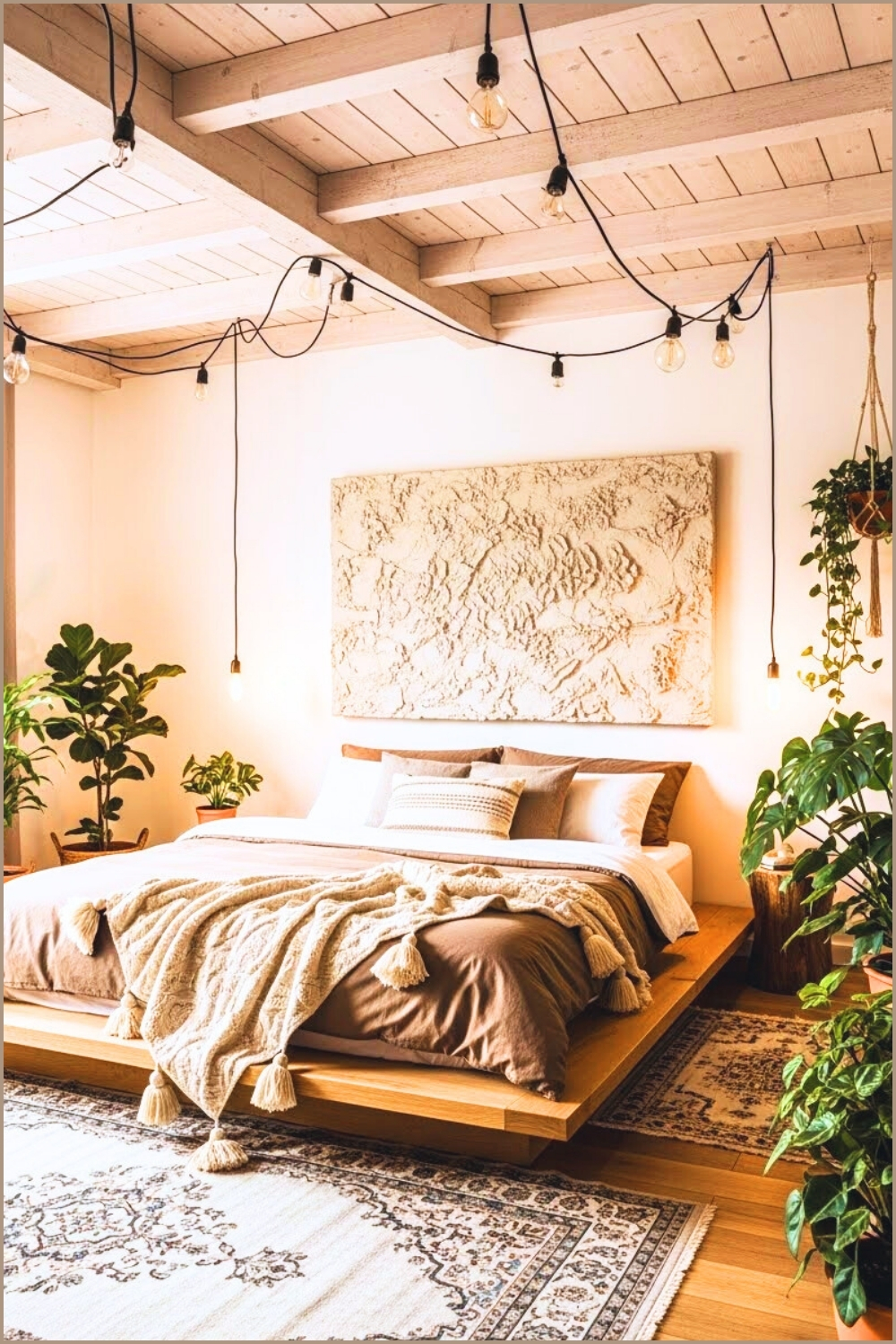 Modern Rustic Bedroom, Light Wooden Ceiling Beams
