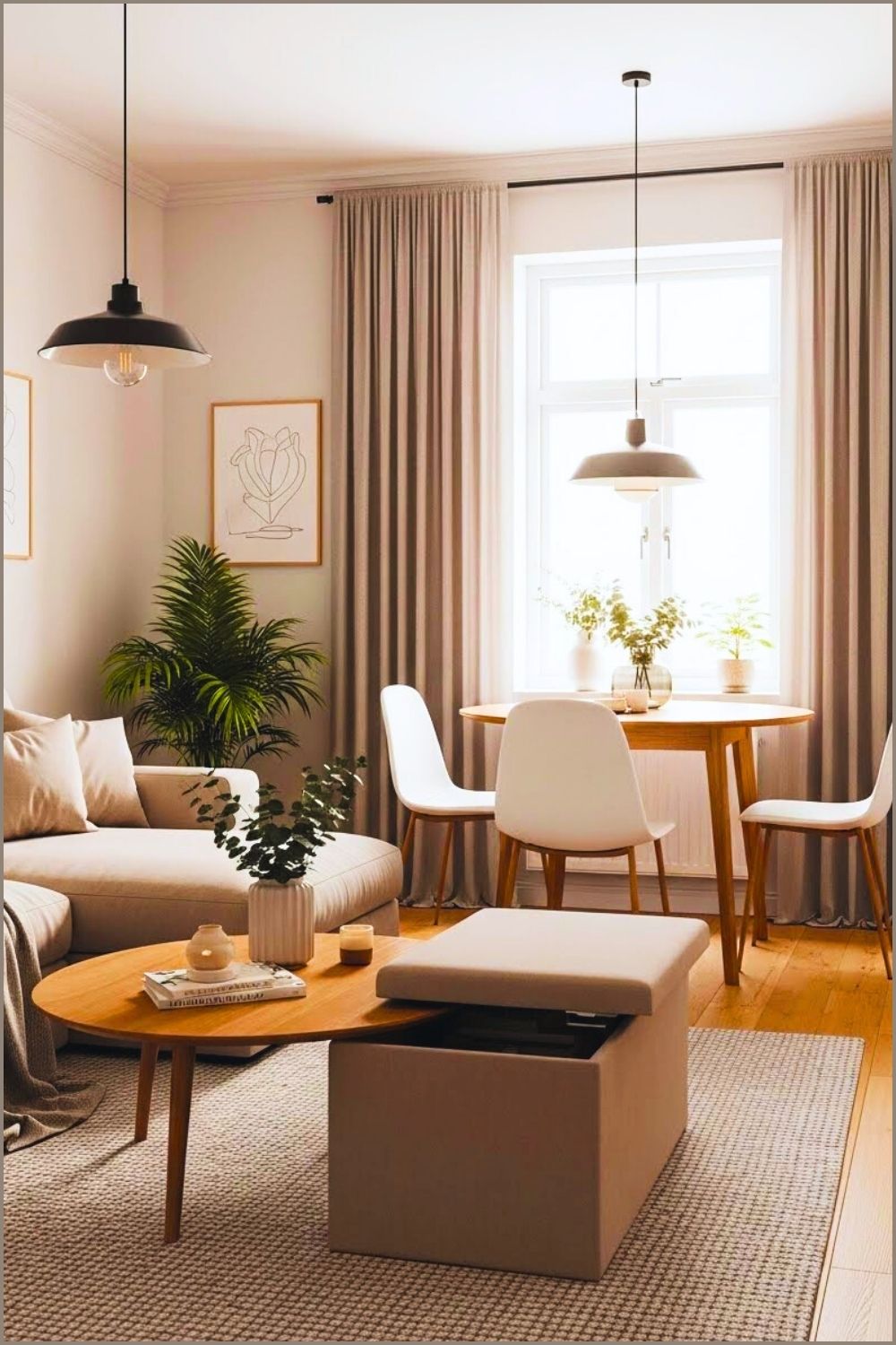 Modern Small Dining Nook With A Round Wooden Dining Table