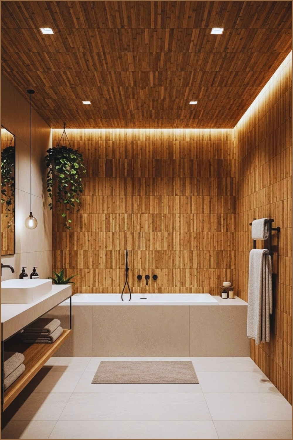 Modern Spa Inspired Bathroom With A Woven Bamboo