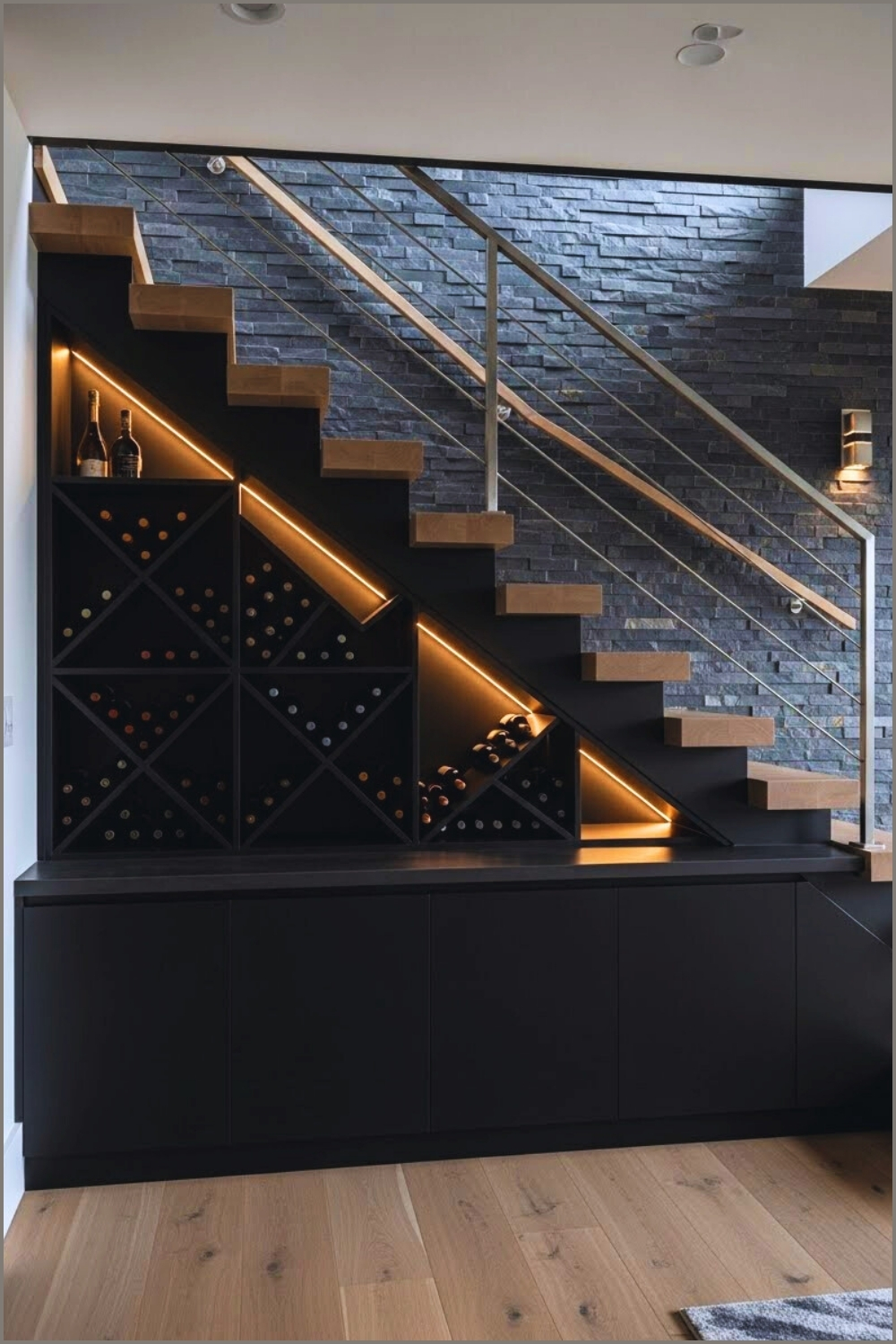 Modern Under Stair Wine Rack Design Built In Geometric
