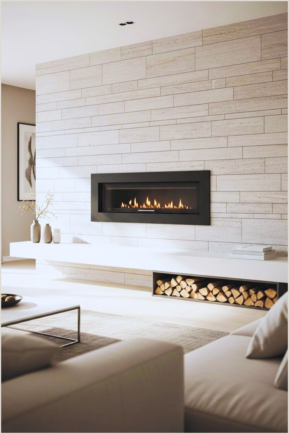 Modern Wall Mounted Linear Fireplace Sleek Black Rectangular