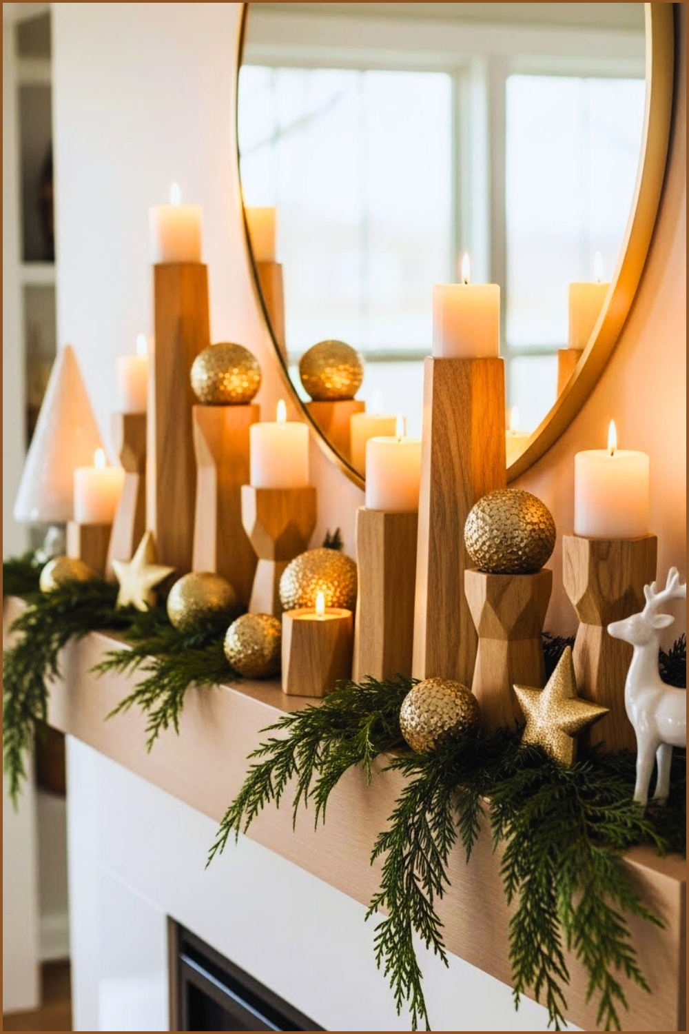 Modern Winter Mantel Decorated With Geometric Wooden