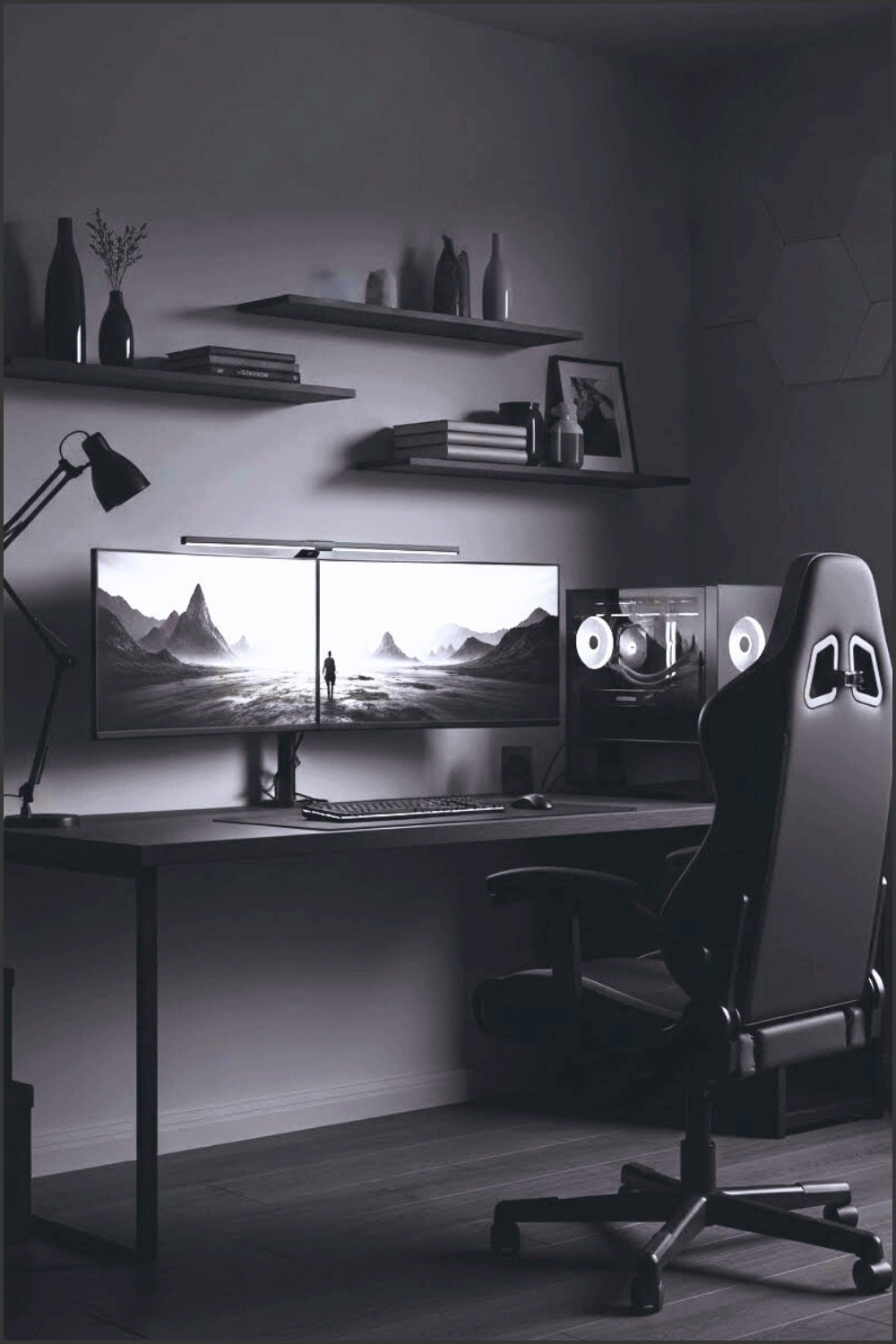 Monochrome Minimalist Gaming Room Black And White Color Palette