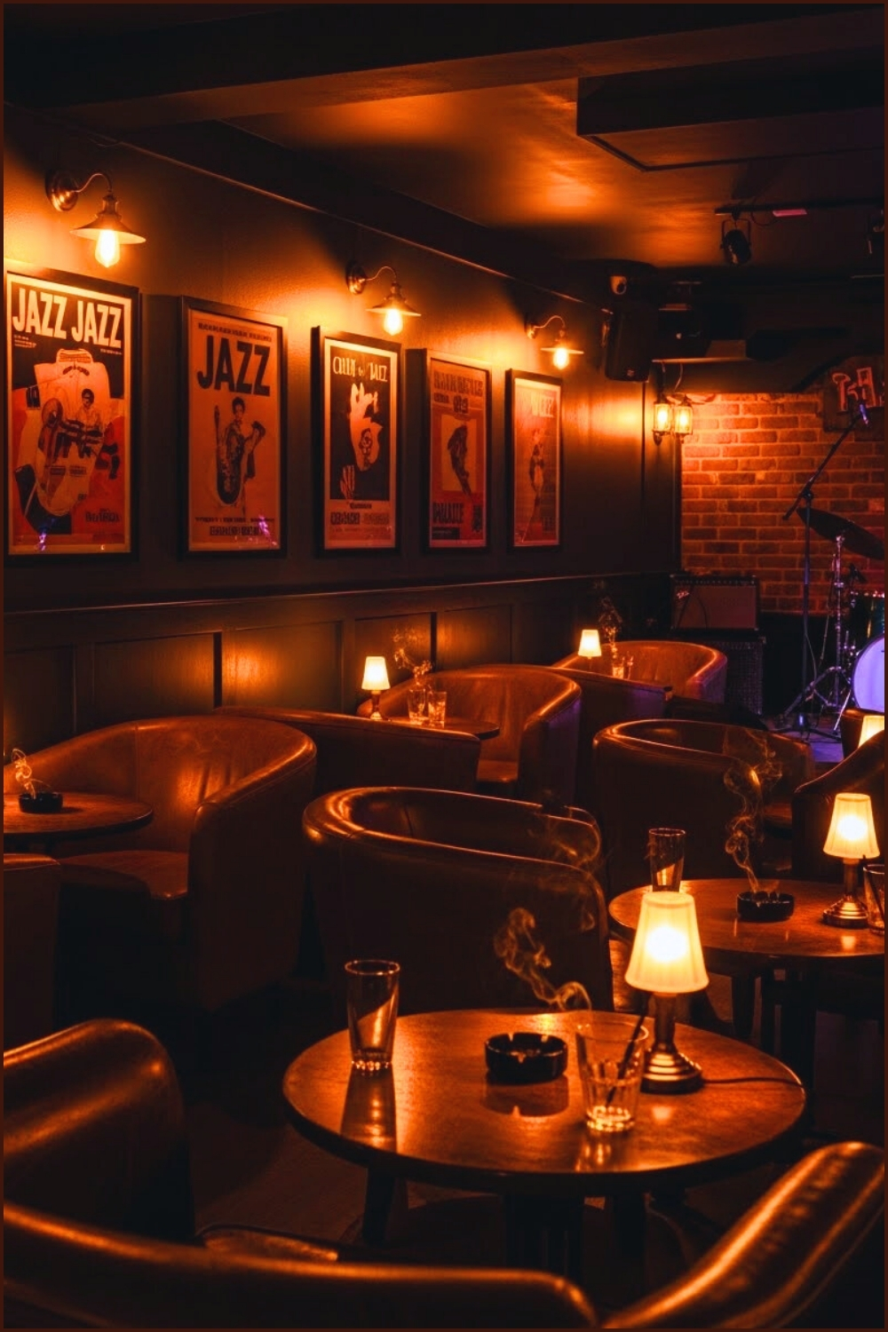 Moody Basement Jazz Bar, Dark Walls Leather Lounge