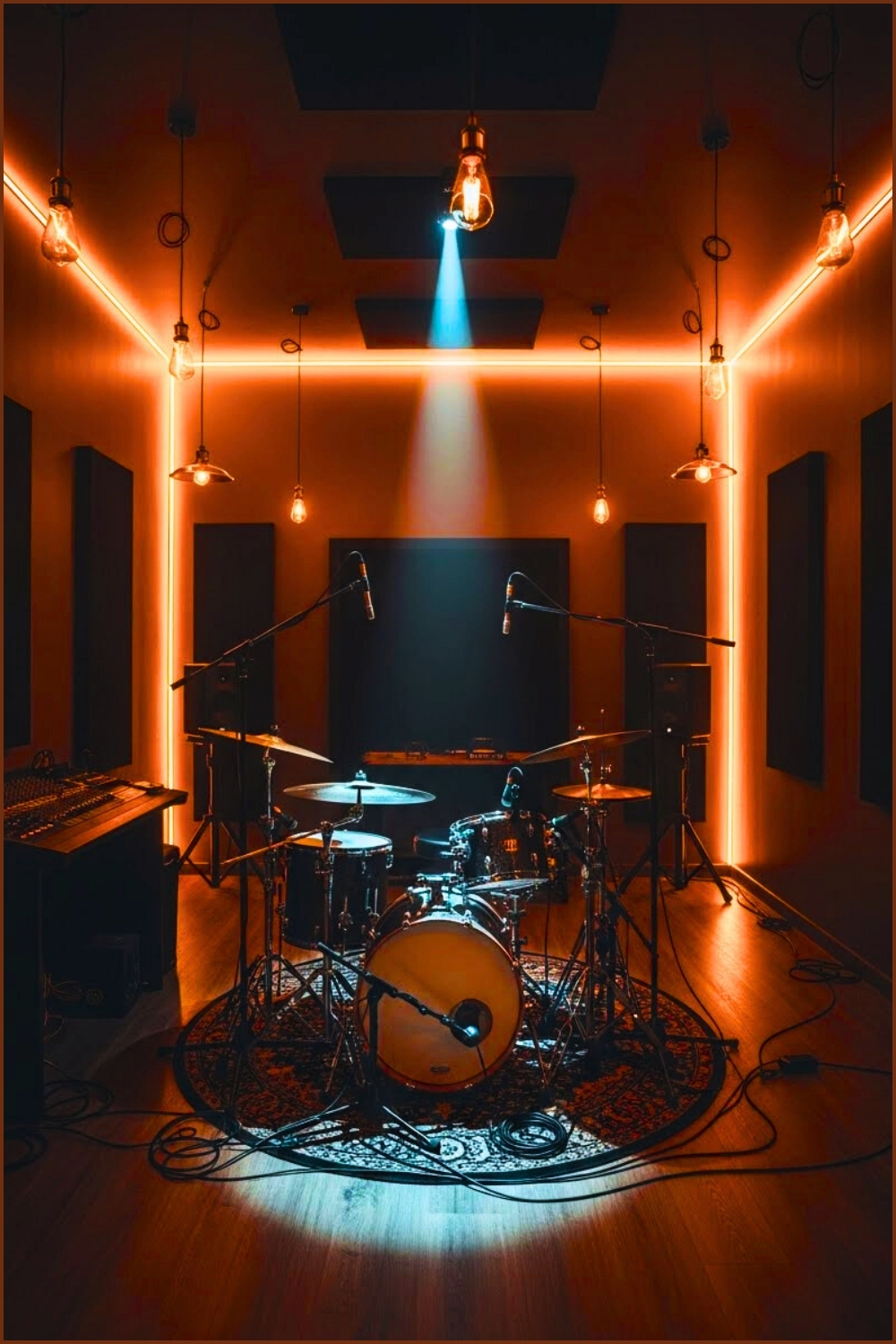 Moody Drum Studio Room Interior Glowing Amber Led Strips