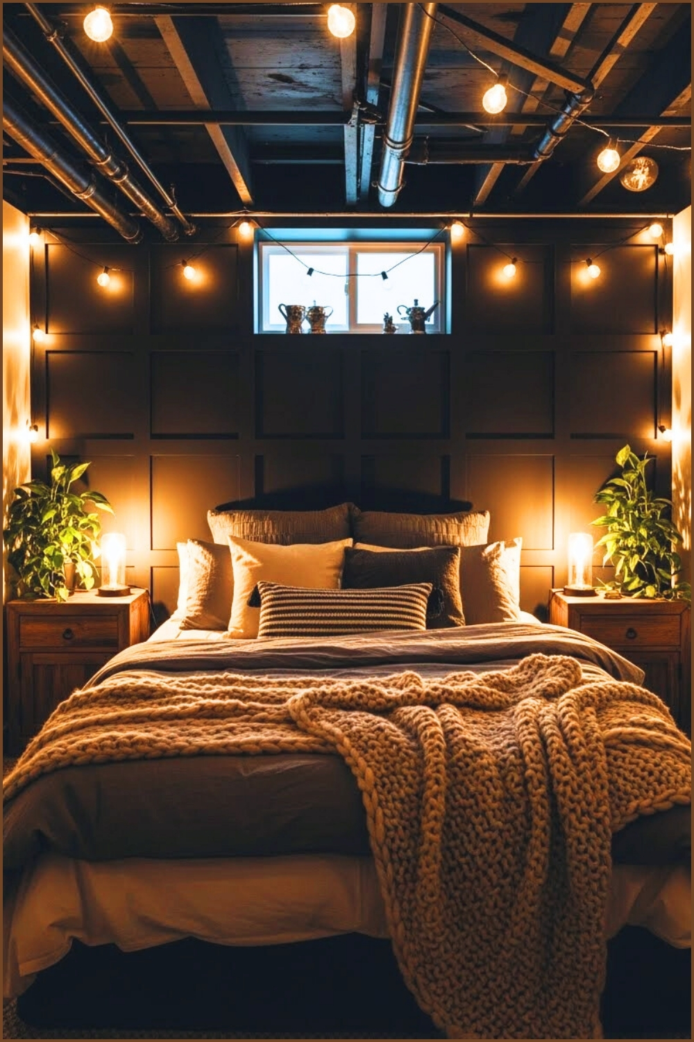 Moody Industrial Basement Bedroom, Exposed Black