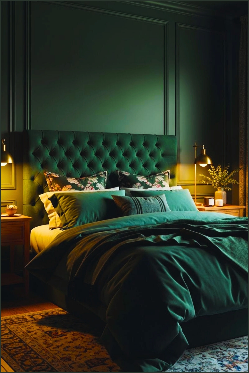 Moody Jewel Toned Bedroom With Deep Emerald Green