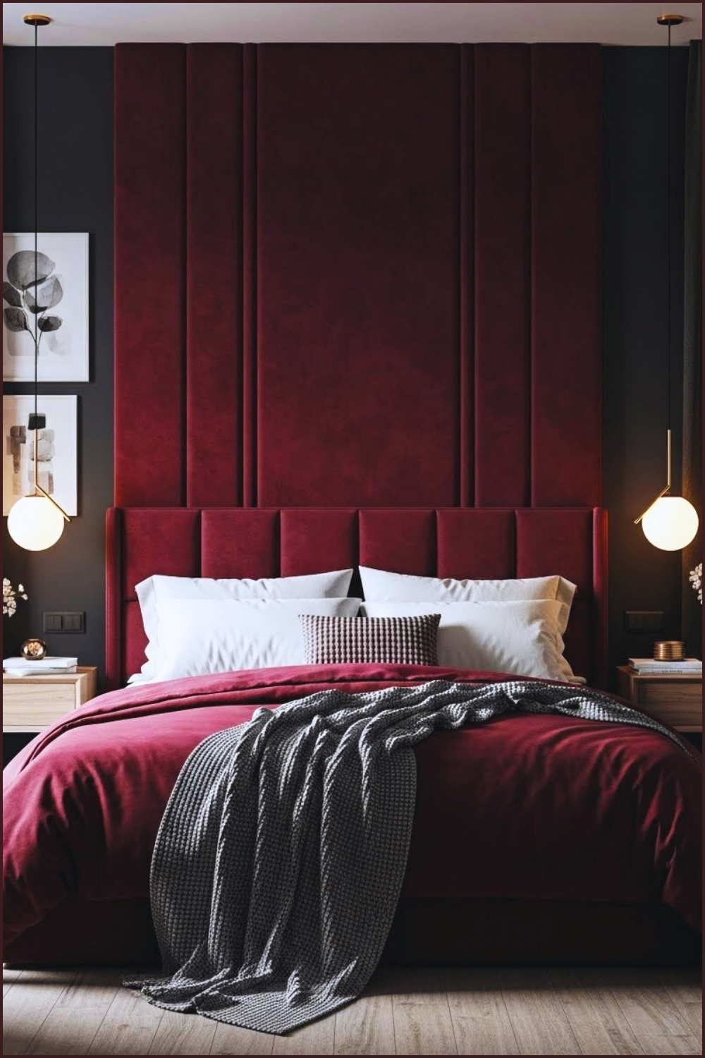 Moody Modern Bedroom Interior With Deep Burgundy