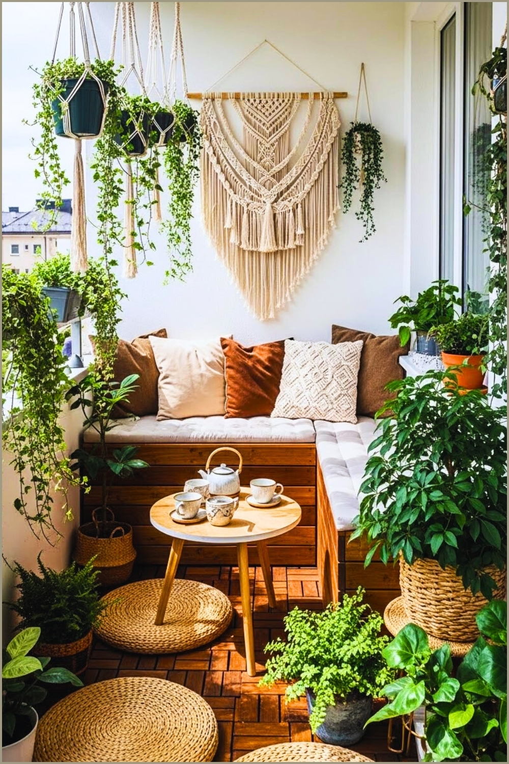 Narrow Apartment Balcony Garden, Suspended Hanging Plants
