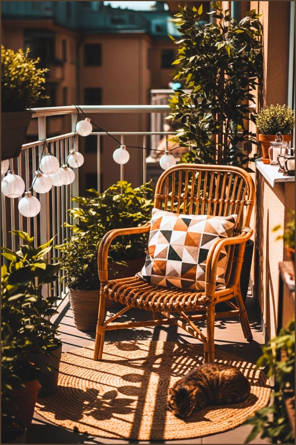 Narrow Urban Balcony With Rattan Lounge Chair