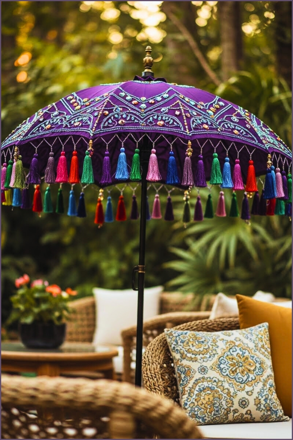 Ornate Bohemian Umbrella With Tassels And Beadwork