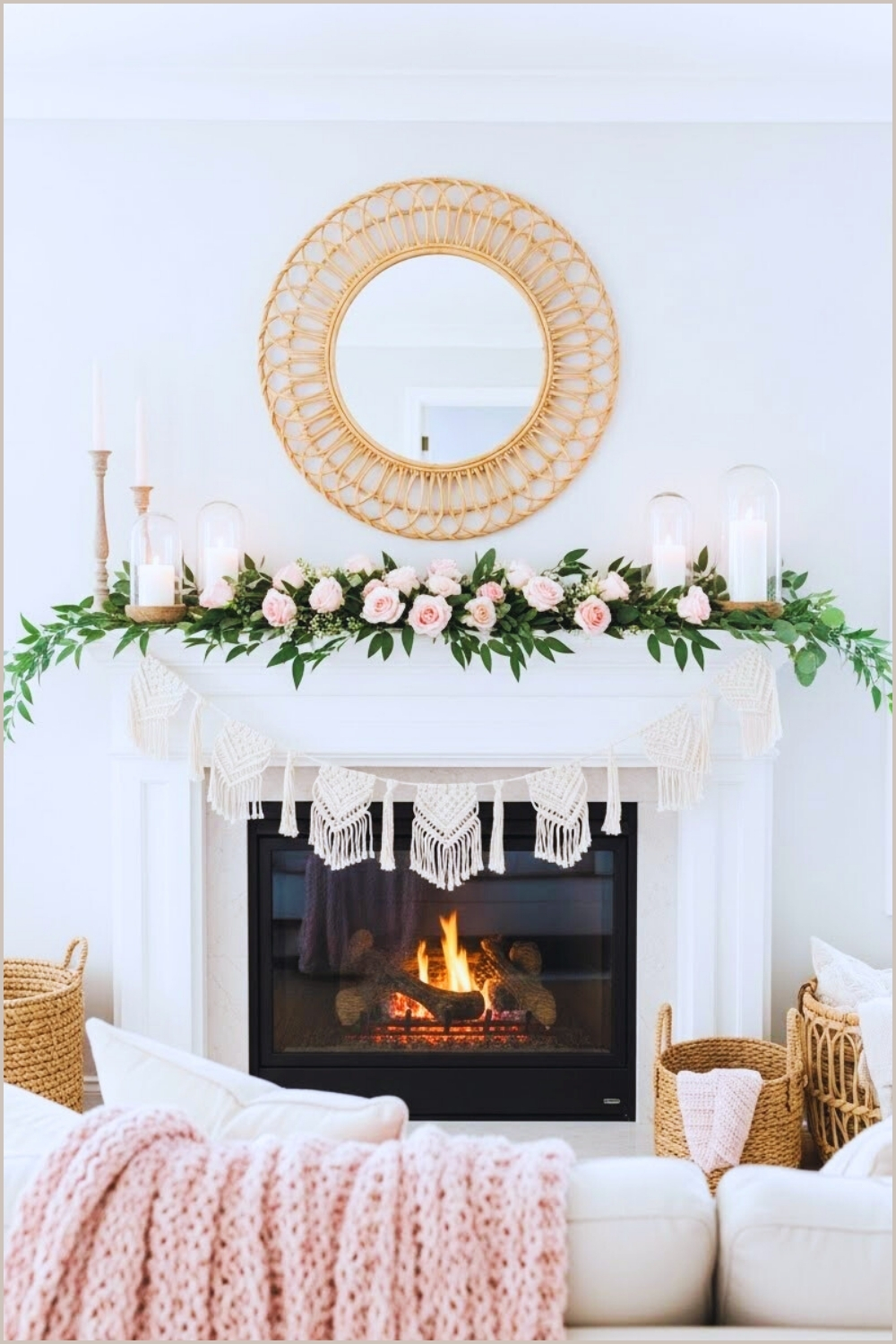 Ozy Valentines Day Living Room White Fireplace Mantel