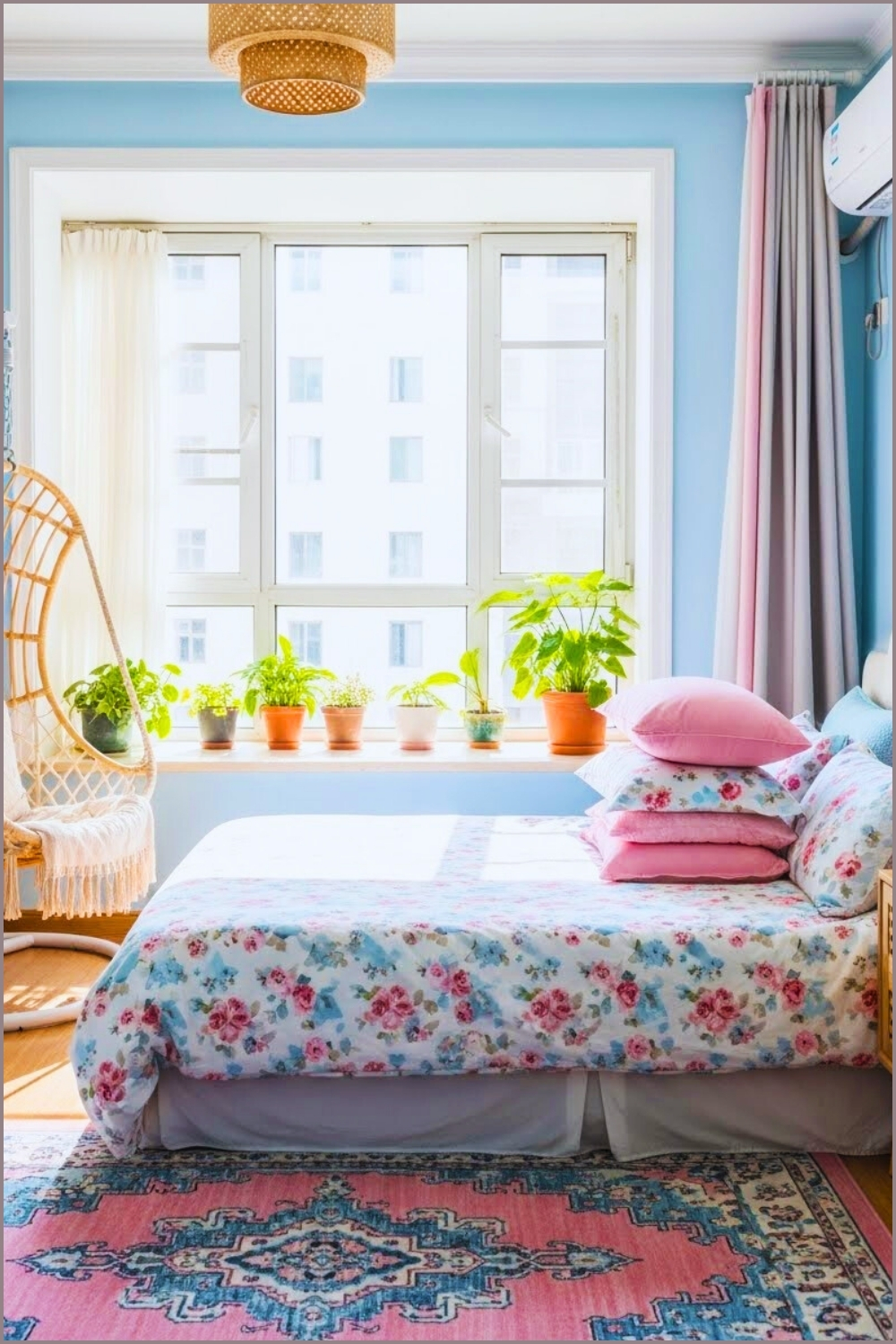 Pastel Bedroom With Light Blue Walls Floral Bedding