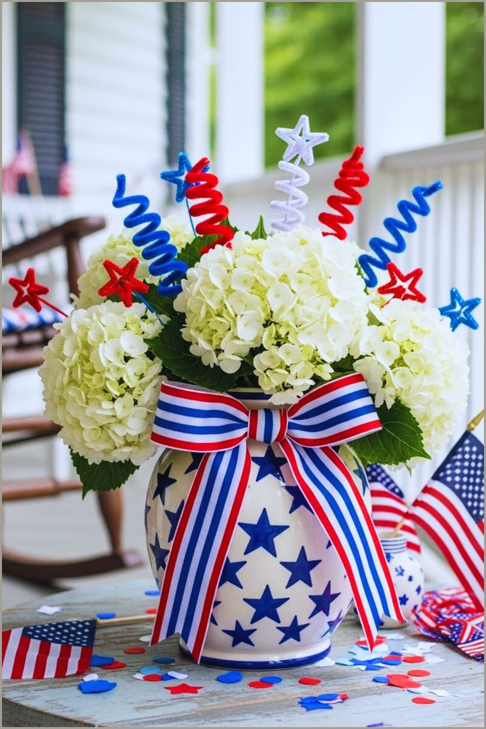 Patriotic 4th Of July Floral Centerpiece Featuring Lush White