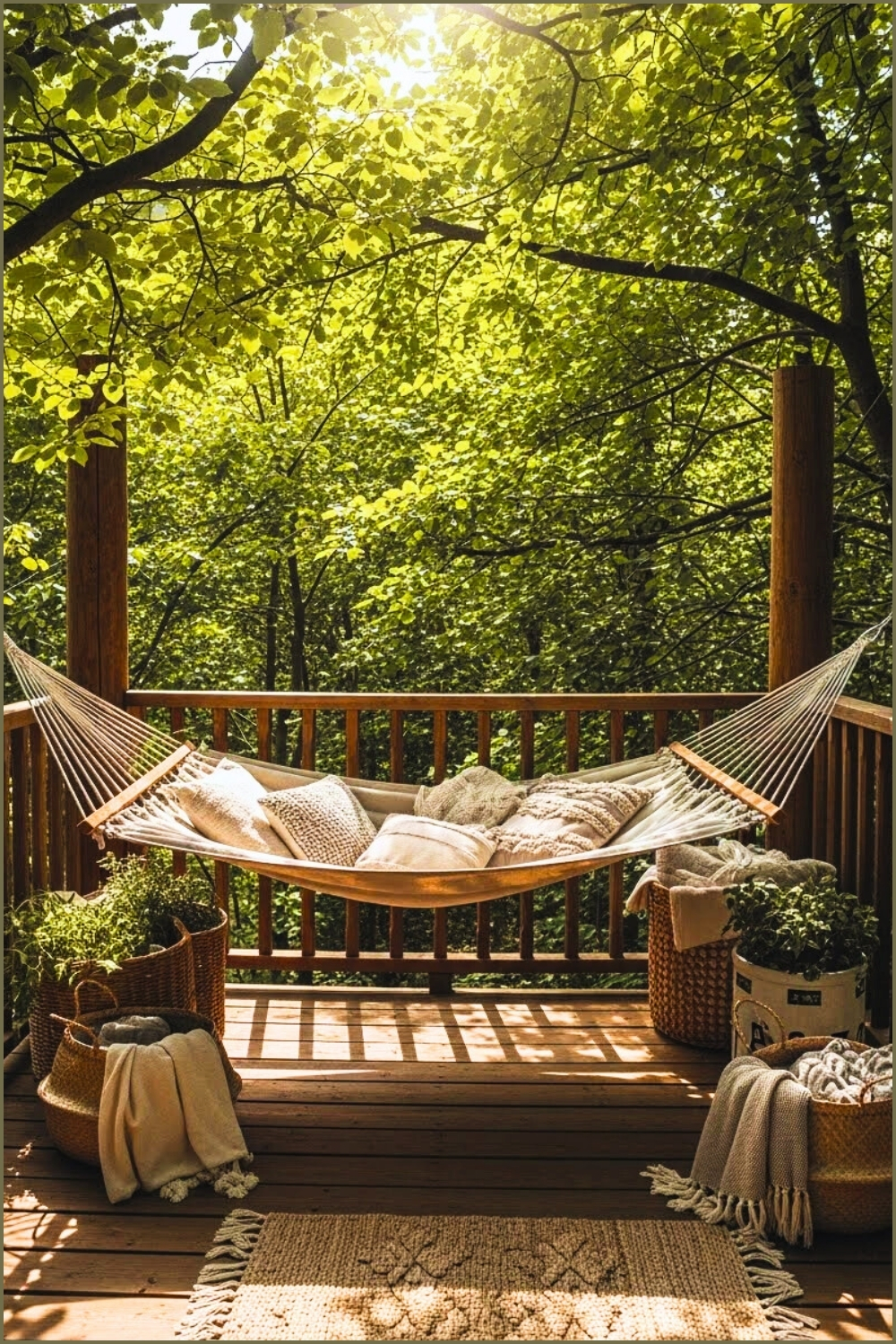 Peaceful Forest Treehouse Balcony, Wide Hammock