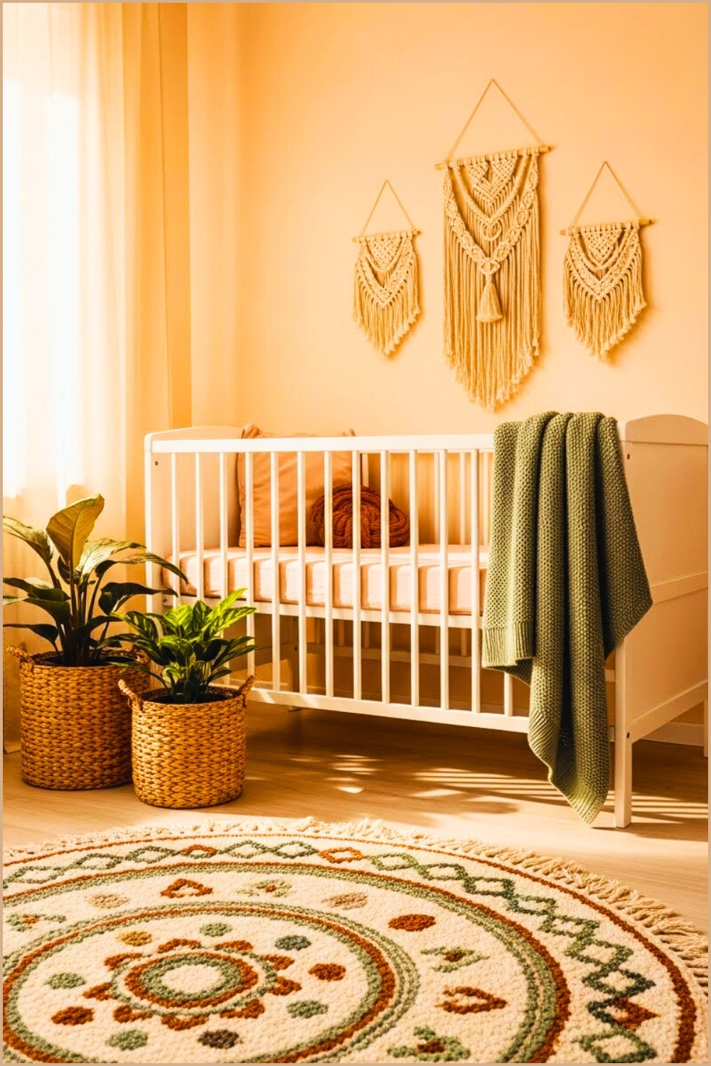 Peach Tone Nursery Room White Crib Soft Pink Bedding