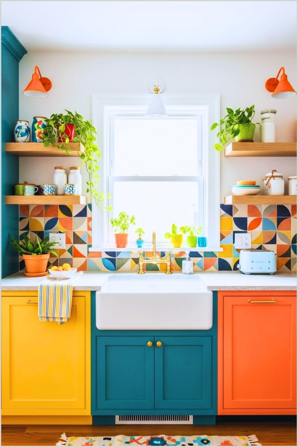 Playful Color Block Kitchen Interior Vibrant Cabinets