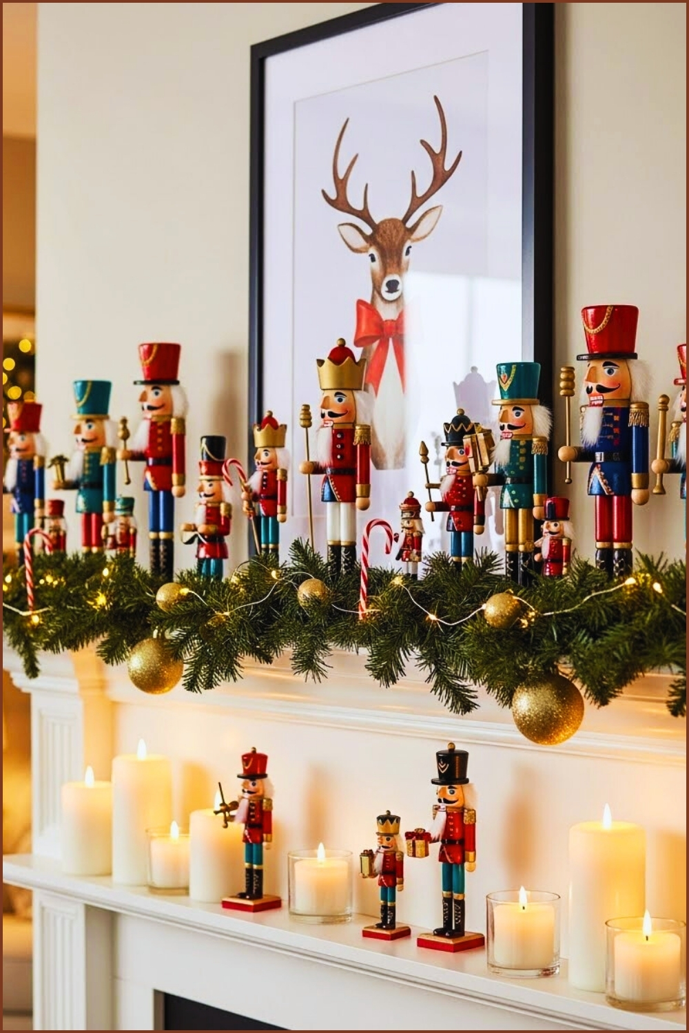 Playful Holiday Mantel Decorated With Colorful Nutcracker