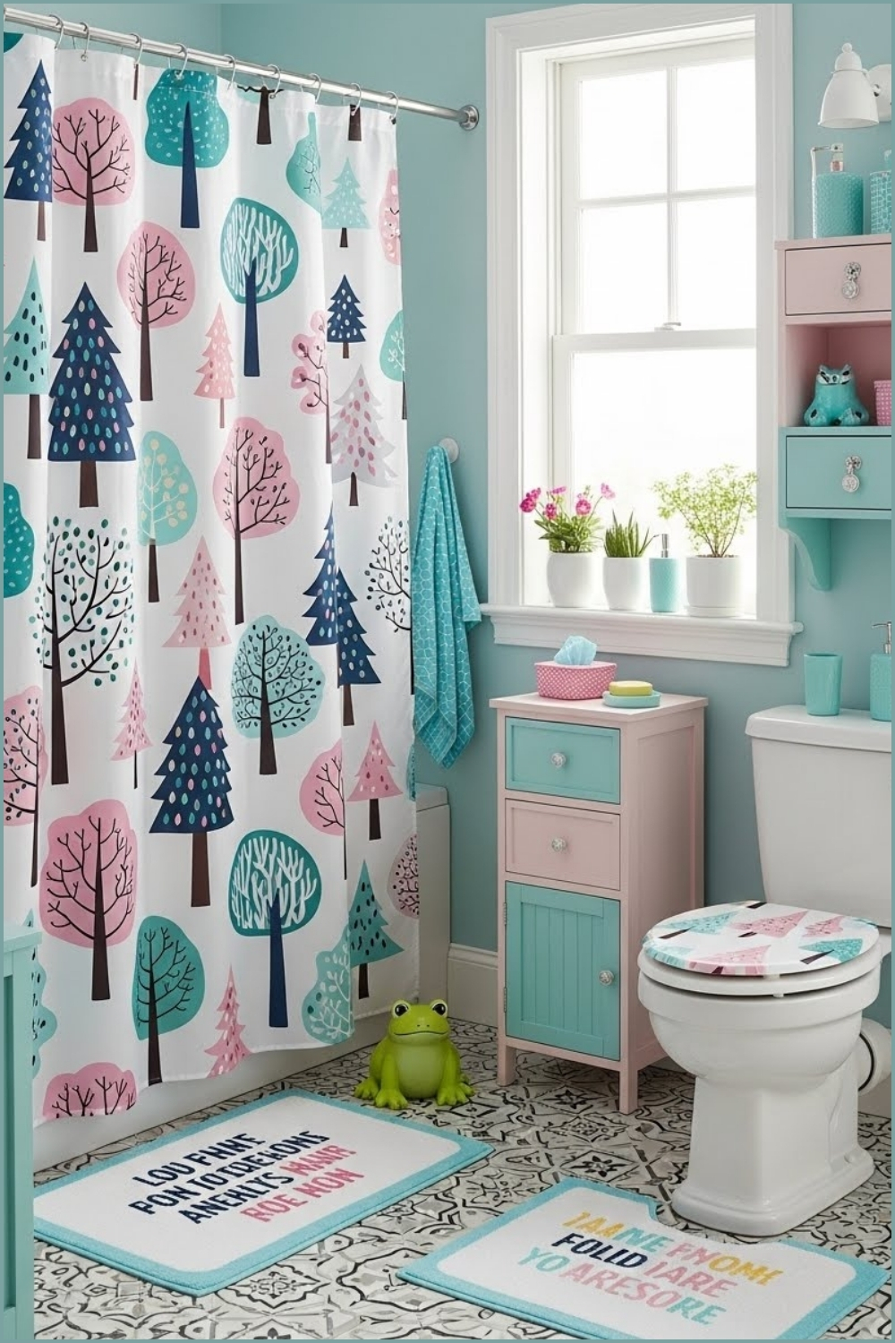 Playful Spring Bathroom Decor With Whimsical Forest Themed
