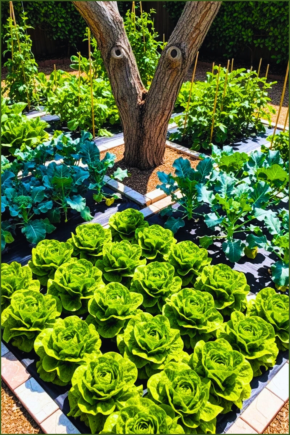 Productive Vegetable Garden With Raised Beds Lush Romaine Heads