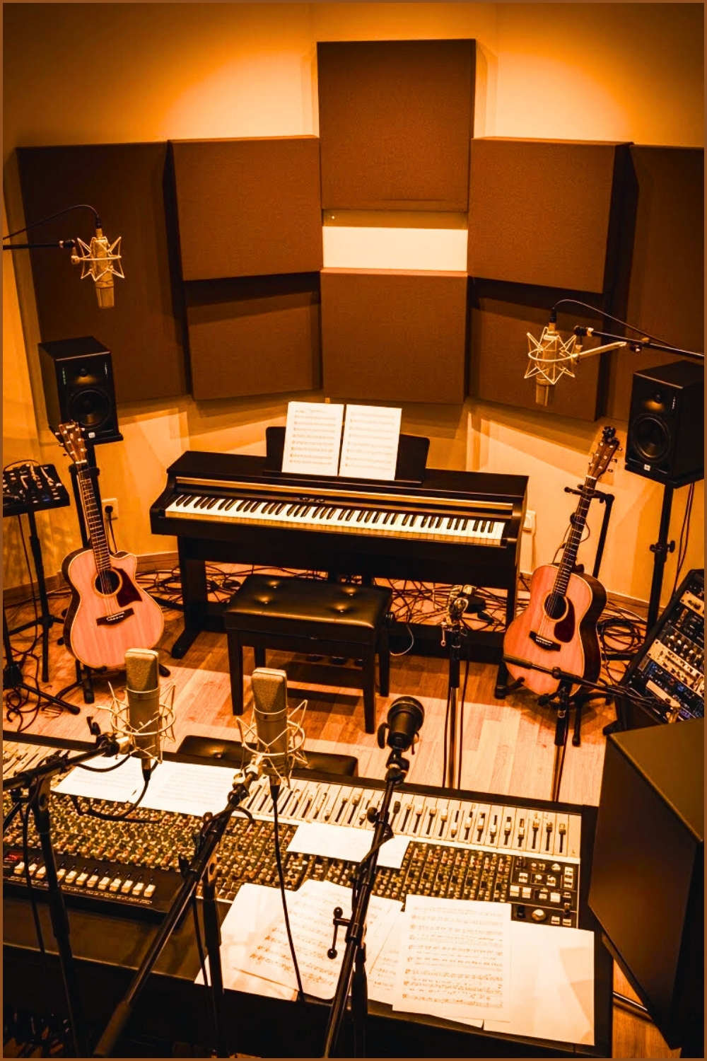 Professional Soundproof Recording Studio Brown Acoustic Wall