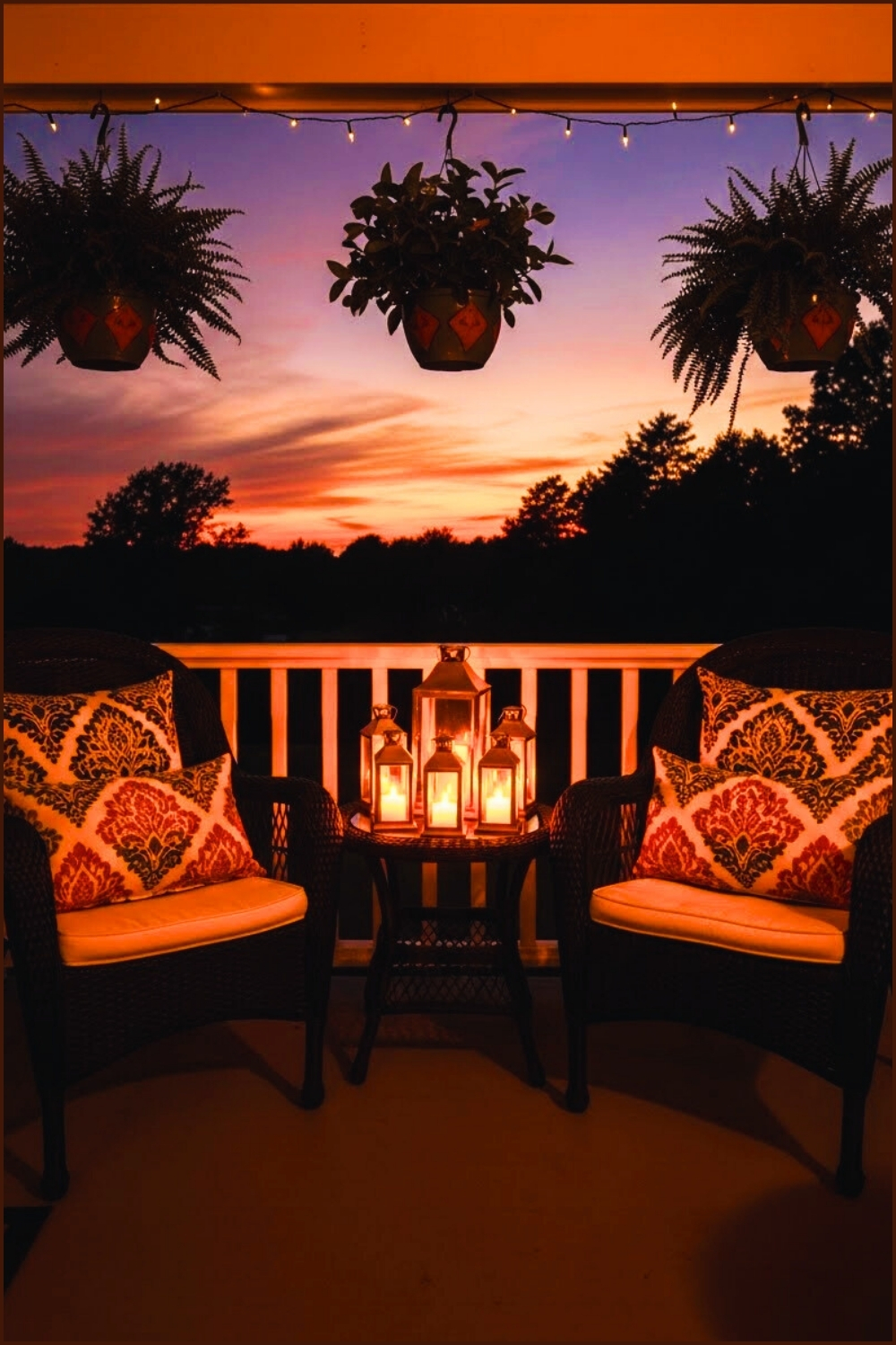 Romantic Evening Porch With Glowing Lantern Candles
