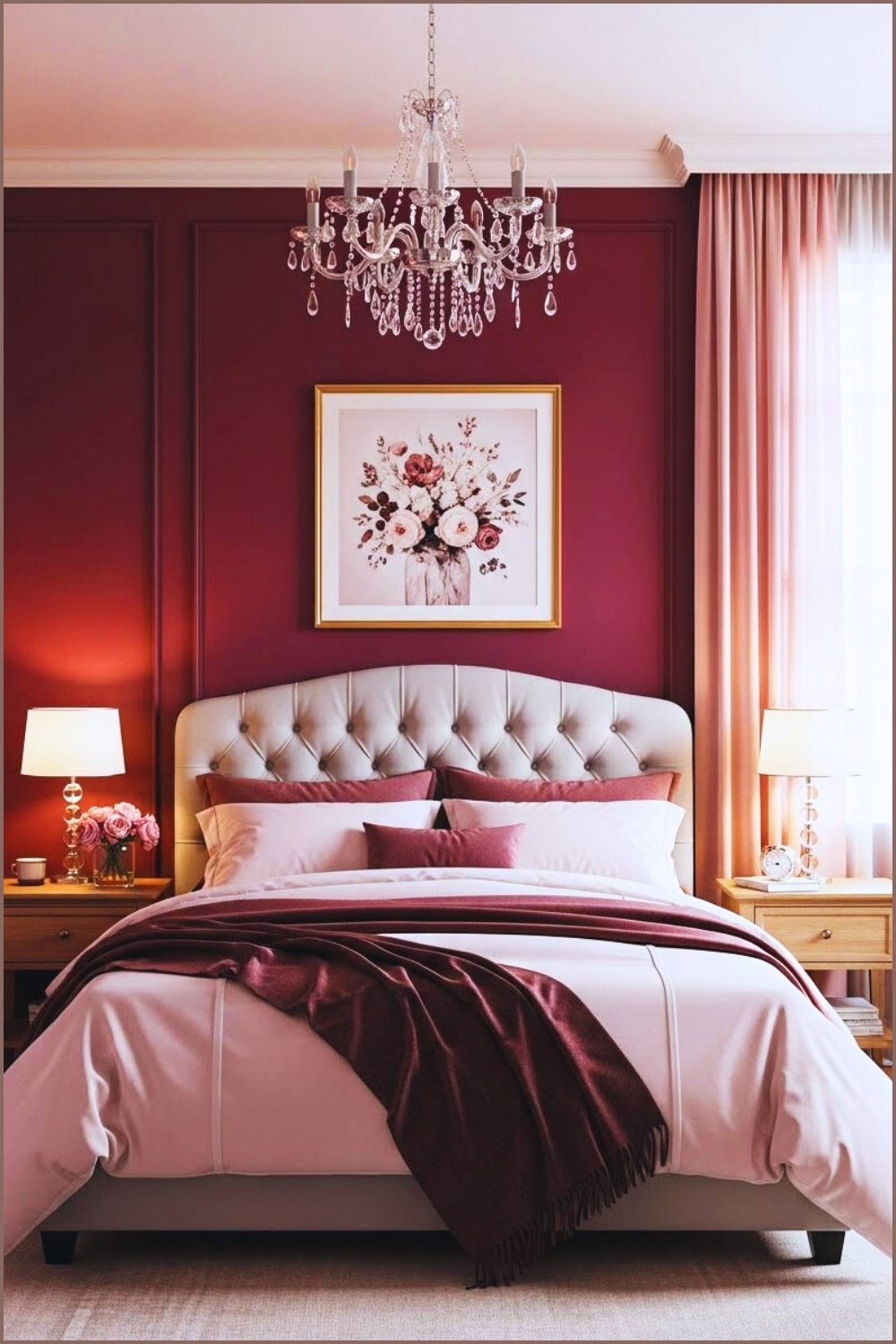 Romantic Luxury Bedroom Interior With Deep Burgundy Accent