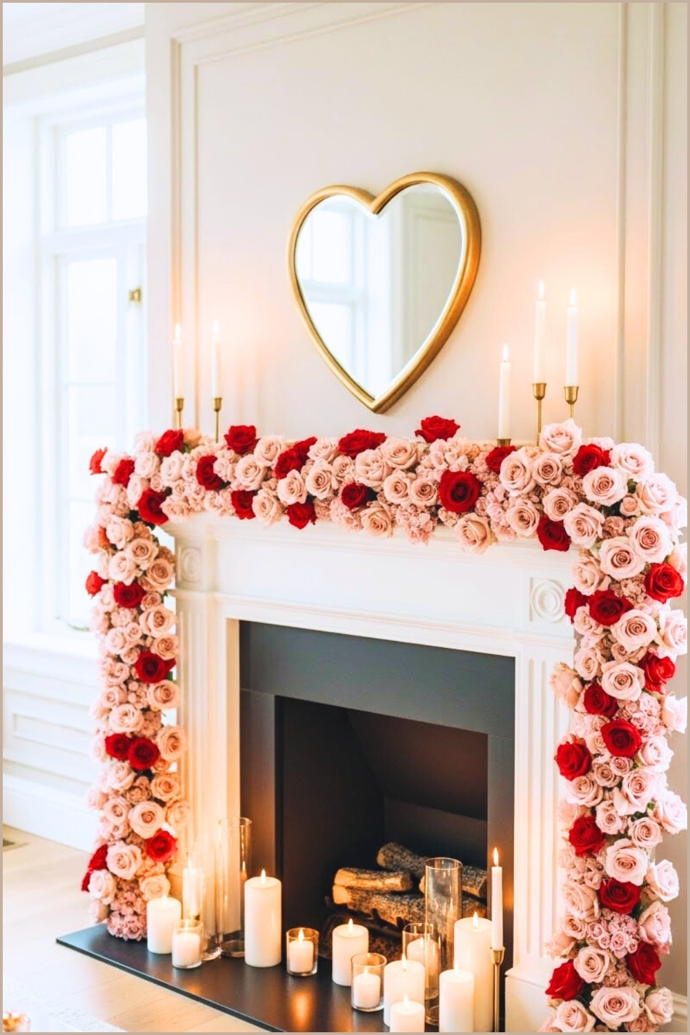 Romantic Valentine S Day Mantel Decor Elegant White Fireplace