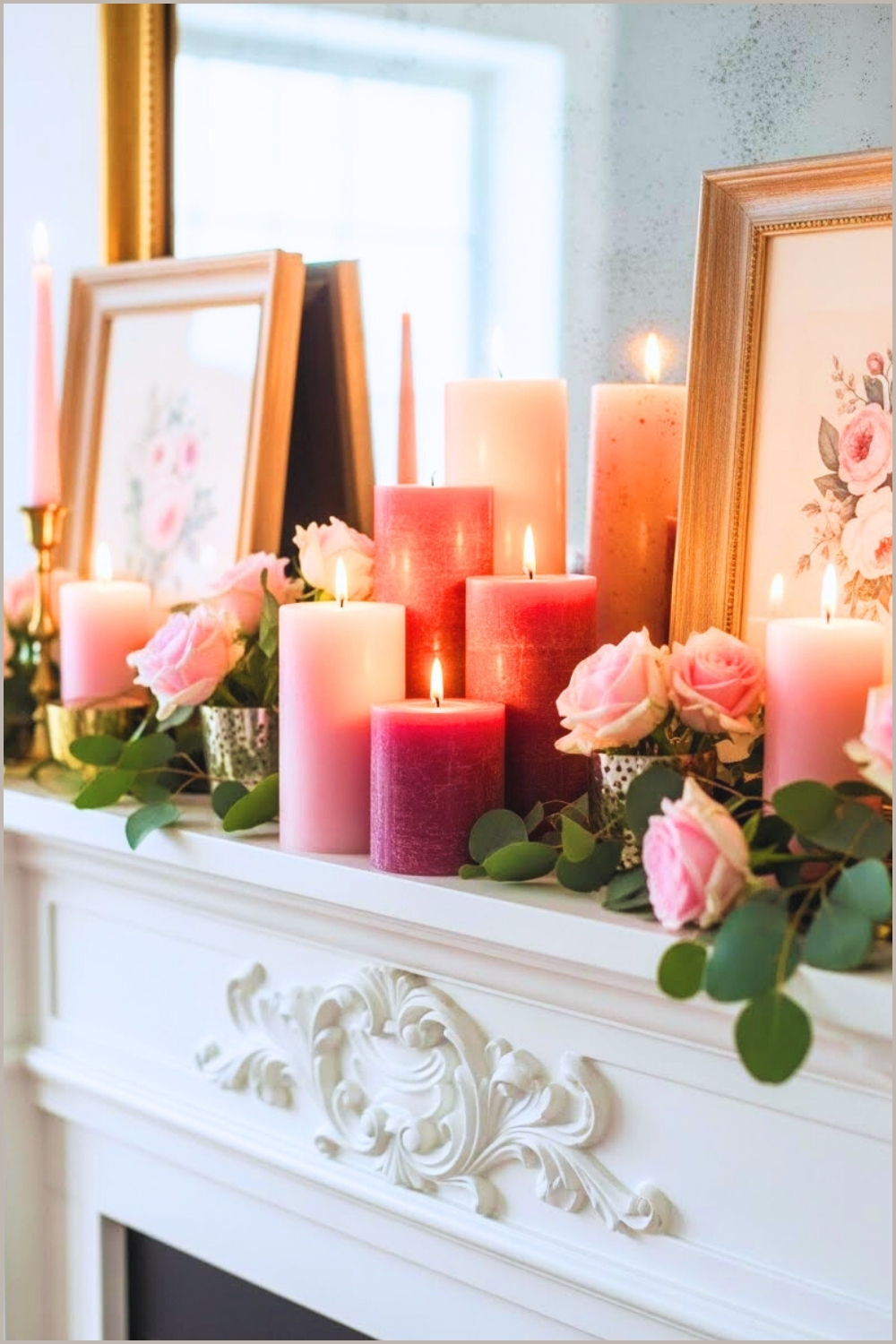 Romantic Valentine S Mantel Decor Close Up White Ornate Fireplace