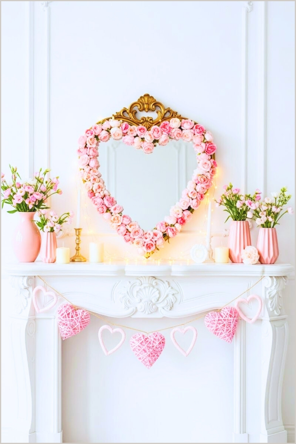 Romantic Valentine S Mantel Decor Ornate White Fireplace