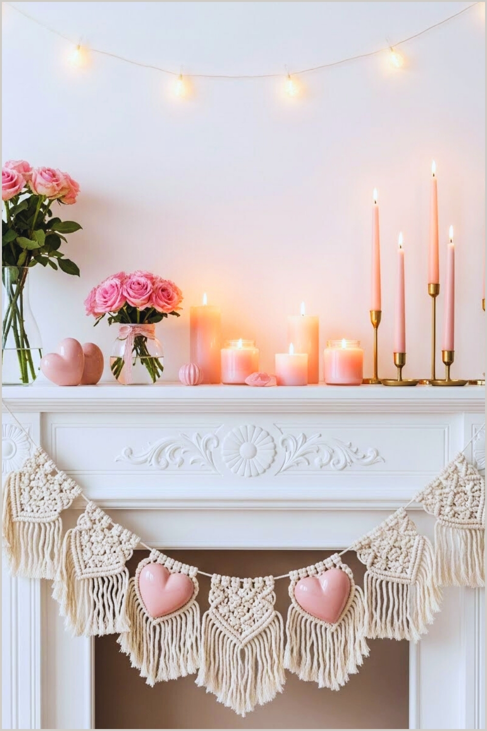 Romantic Valentines Day Fireplace Mantel Decor White Classic