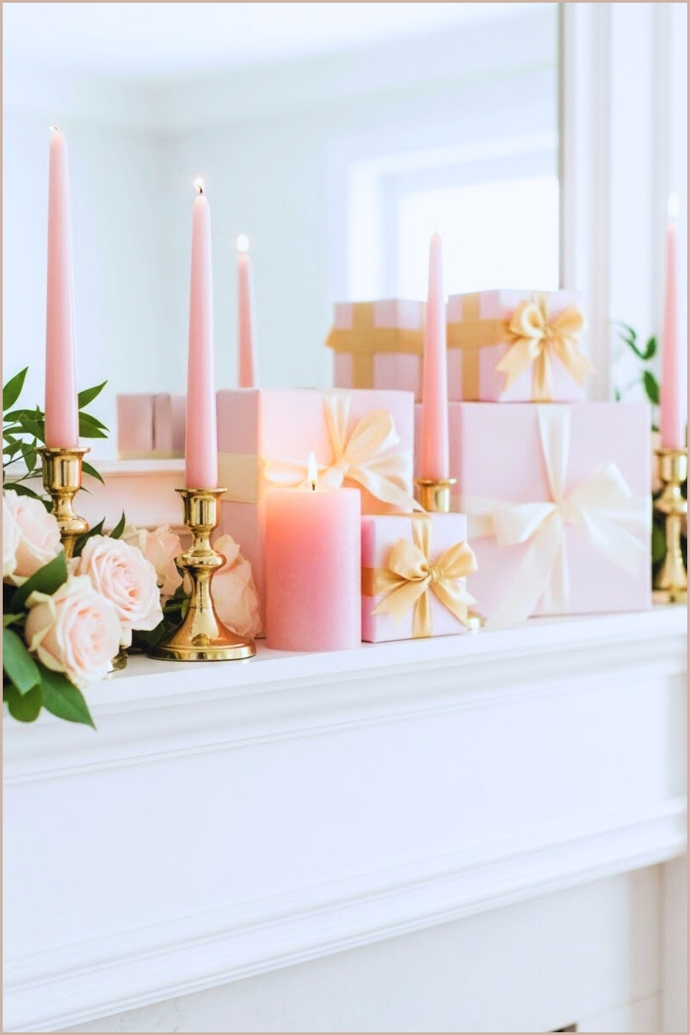 Romantic Valentine’s Day Mantel Decor Elegant White Fireplace