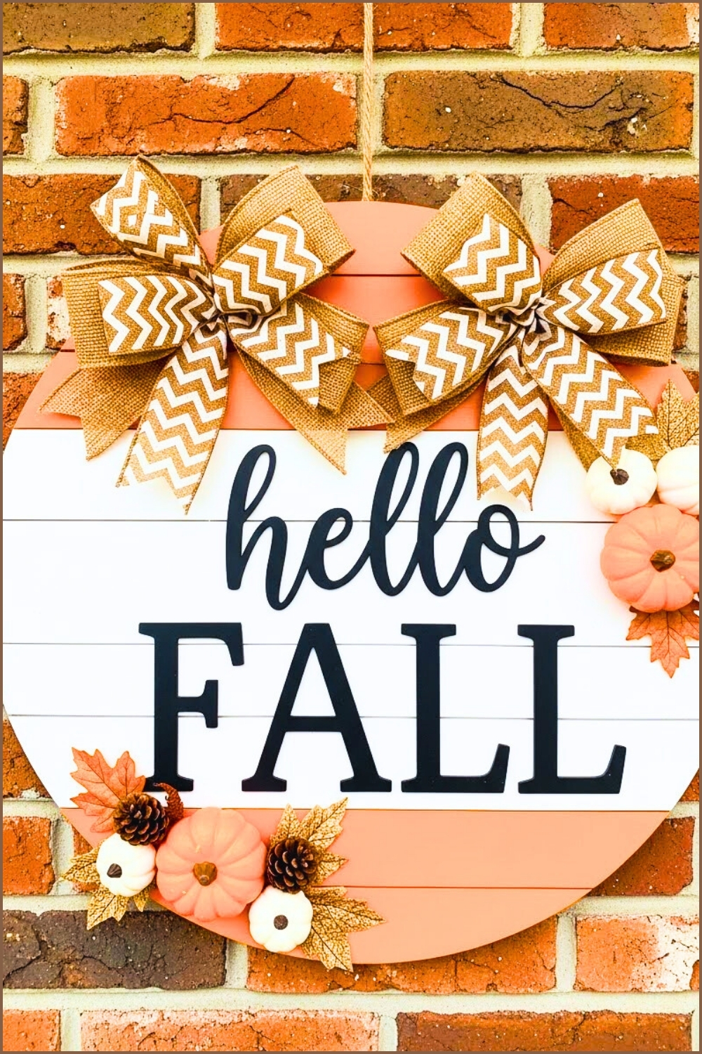 Round Wood Fall Door Sign Hello Fall Text In Black Lettering