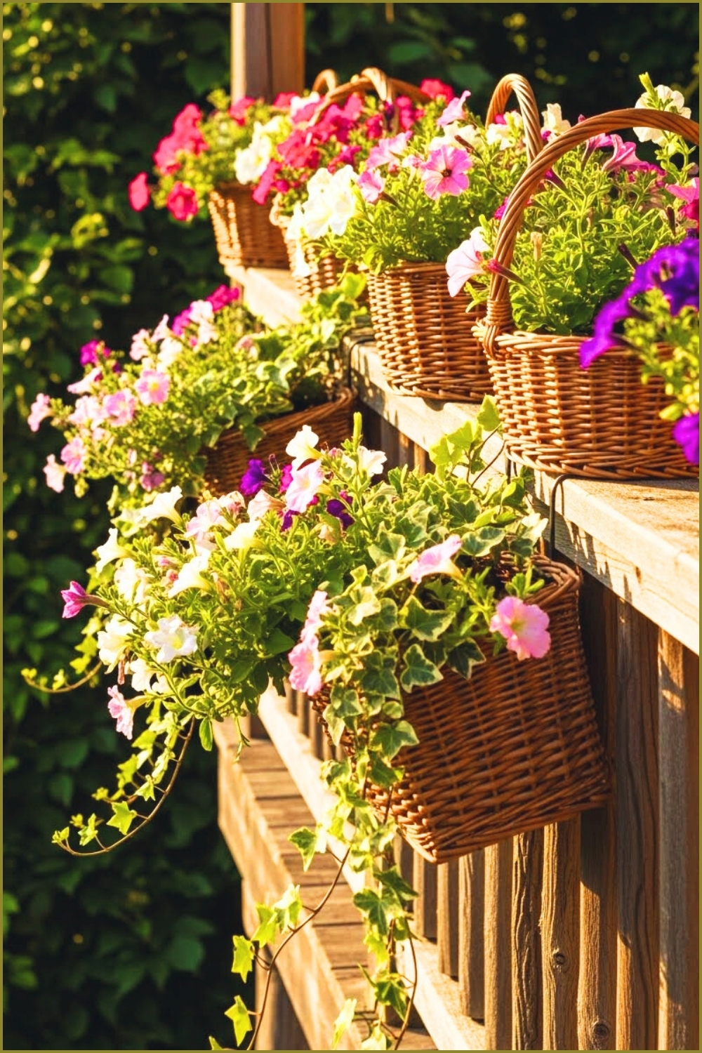 Rustic Balcony Railing Decorated With Hanging Wicker